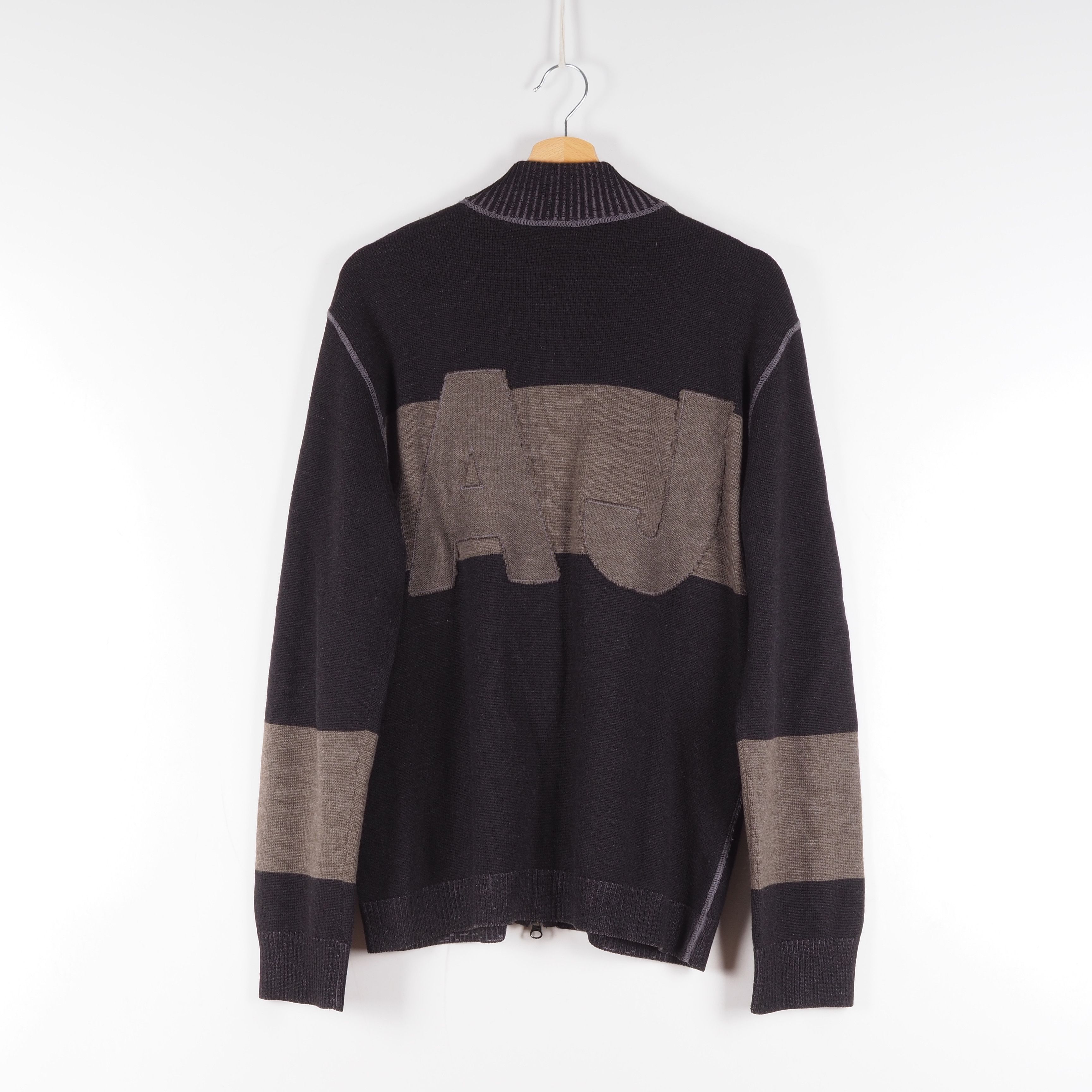 Armani × Vintage Armani Jeans Vintage Knit Big Logo Full Zip Pullover Sweater Size US XL / EU 56 / 4 - 4 Thumbnail