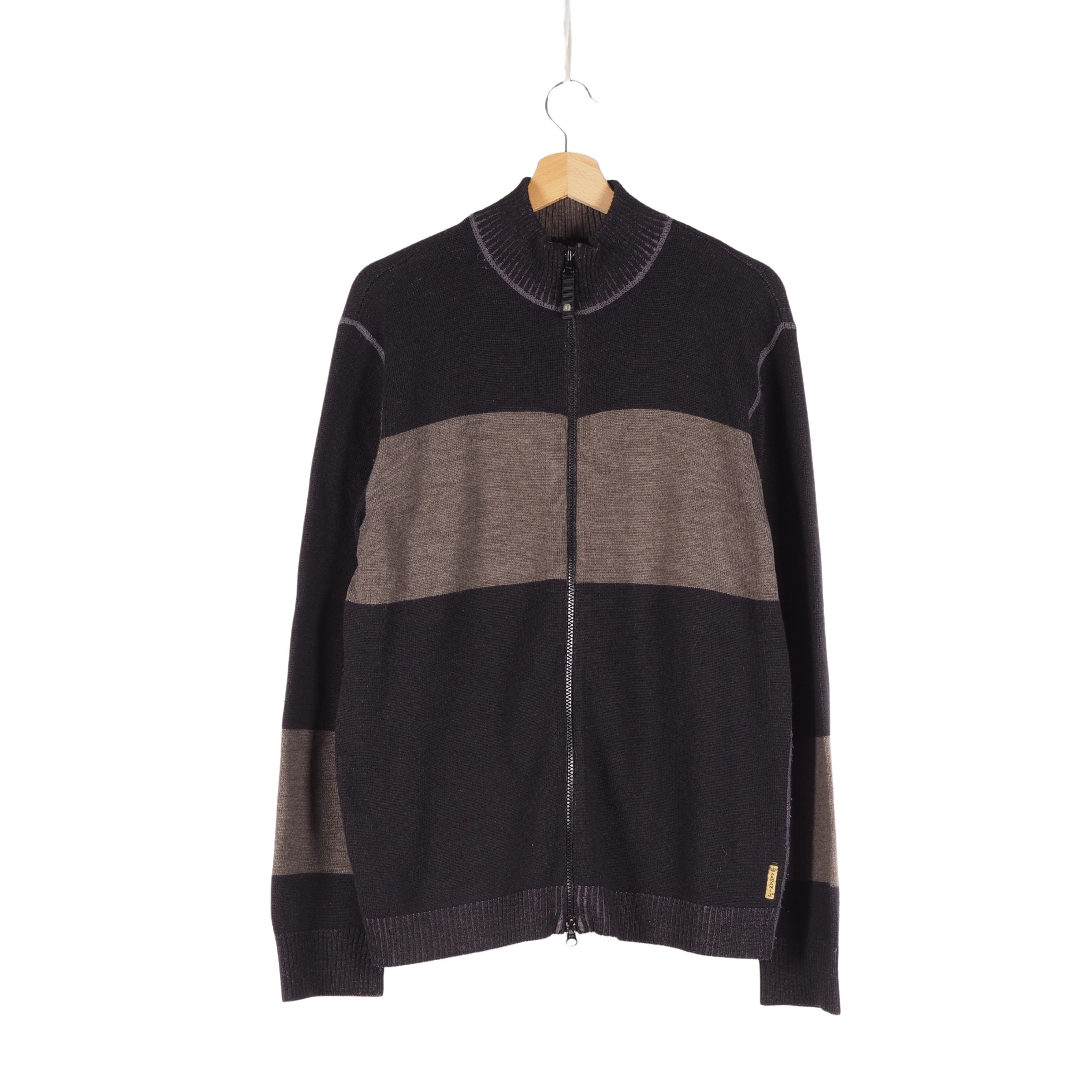 Armani × Vintage Armani Jeans Vintage Knit Big Logo Full Zip Pullover Sweater Size US XL / EU 56 / 4 - 1 Thumbnail