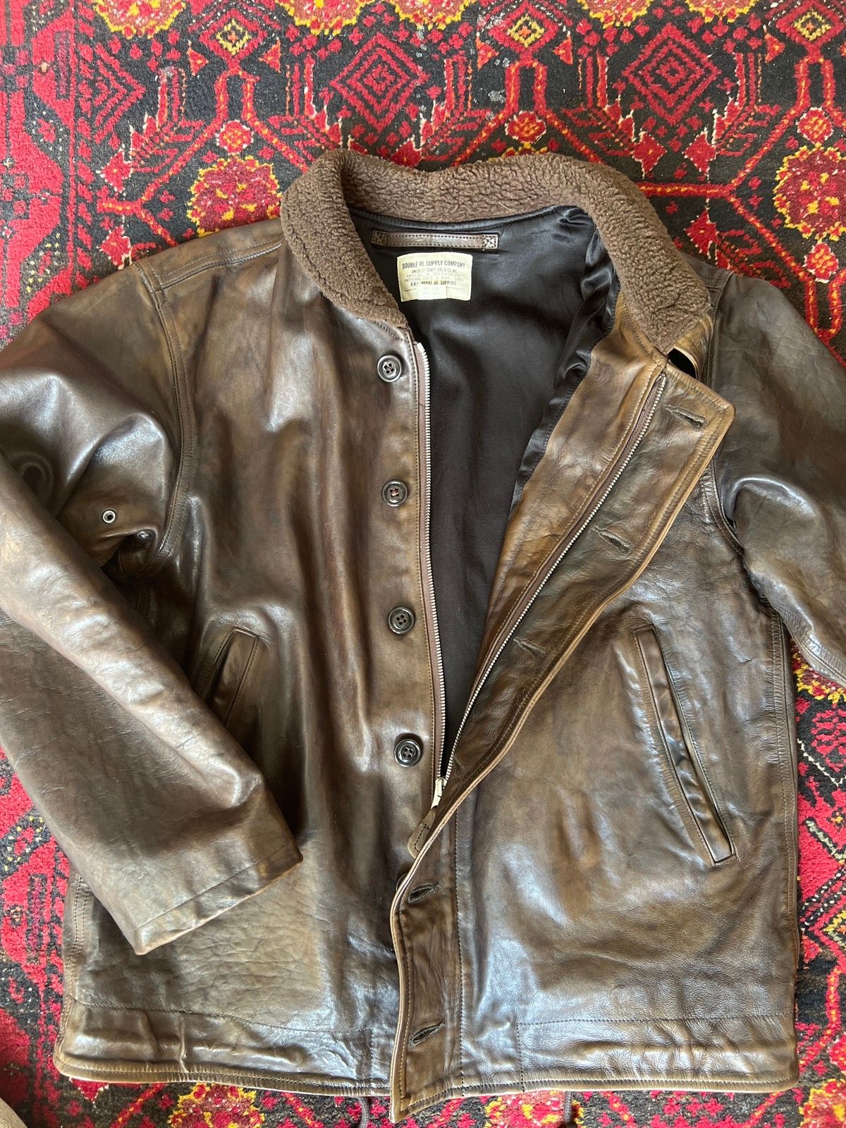 RRL Ralph Lauren Double RL leather shearling collared deck jacket | Grailed