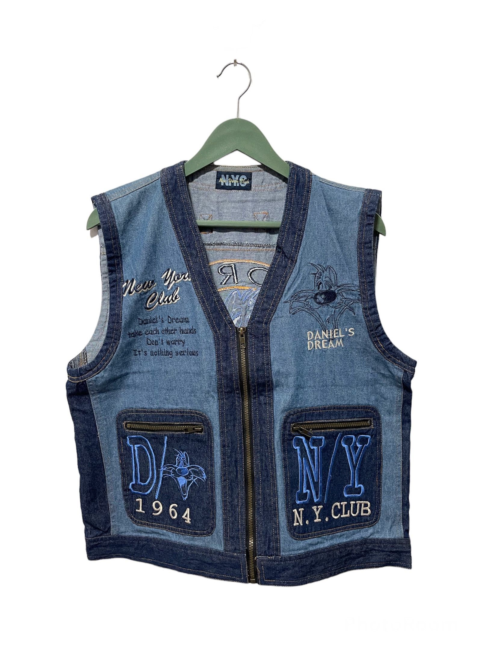 Vintage Vintage New York Club Big Logo Denim Vest Size US M / EU 48-50 / 2 - 2 Thumbnail