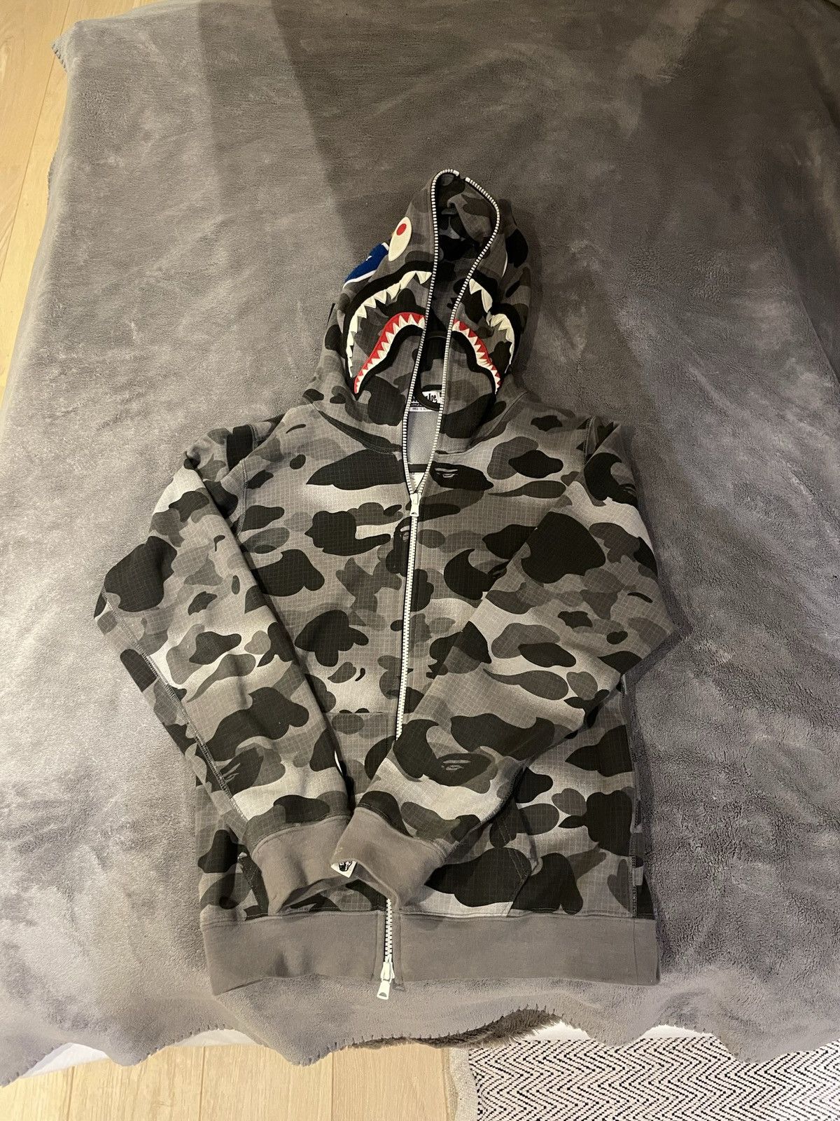 image of Bape Grid Camo Shark Full Zip Hoodie in Grey, Women's (Size XS)