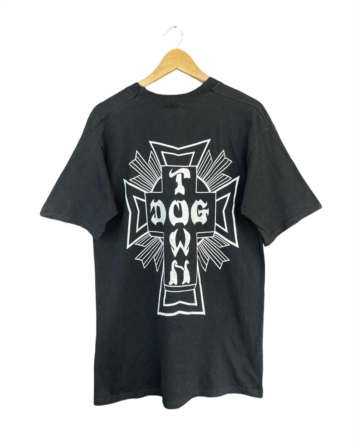 image of Dogtown x Shortys Skateboards Vintage Dog Town Big Logo Tee in Black, Men's (Size Medium)