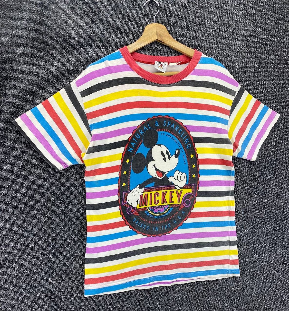 Disney Vintage Mickey Mouse Multi Colour Over Striped Tee T Shirts Size US M / EU 48-50 / 2 - 2 Thumbnail