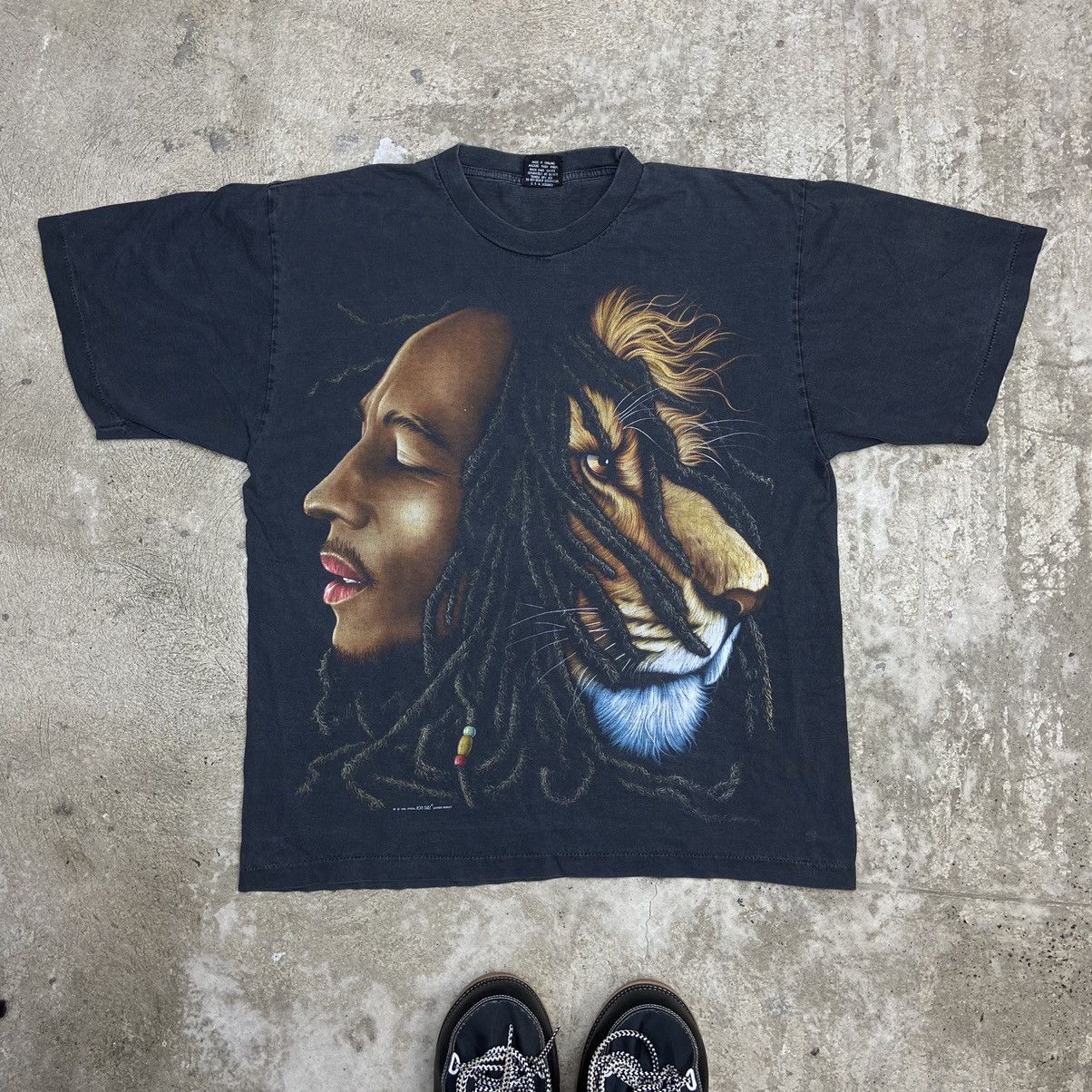 Band Tees × Bob Marley × Vintage 1998 BOB MARLEY LION RARE SINGLE STITCH SUNFADED TEE - № 134 Size US XL / EU 56 / 4 - 2 Thumbnail