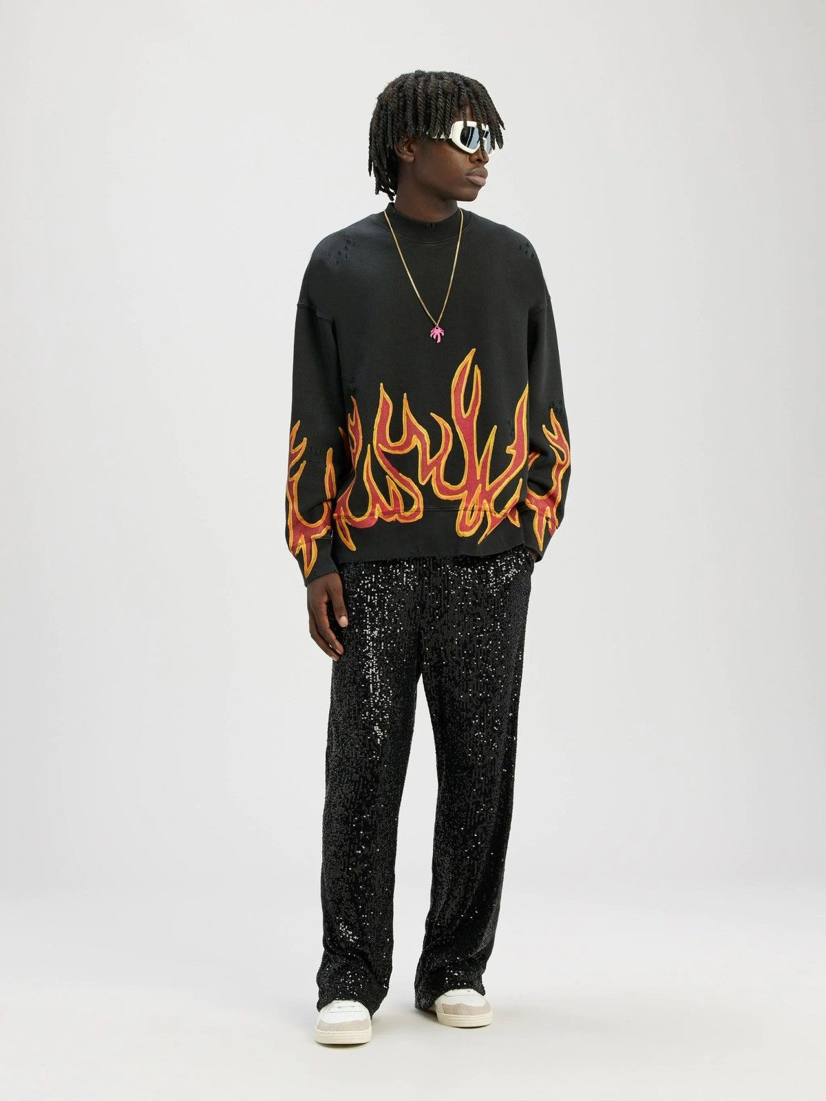 Palm Angels Garment Dye Graffiti Flames Sweatshirt | Grailed