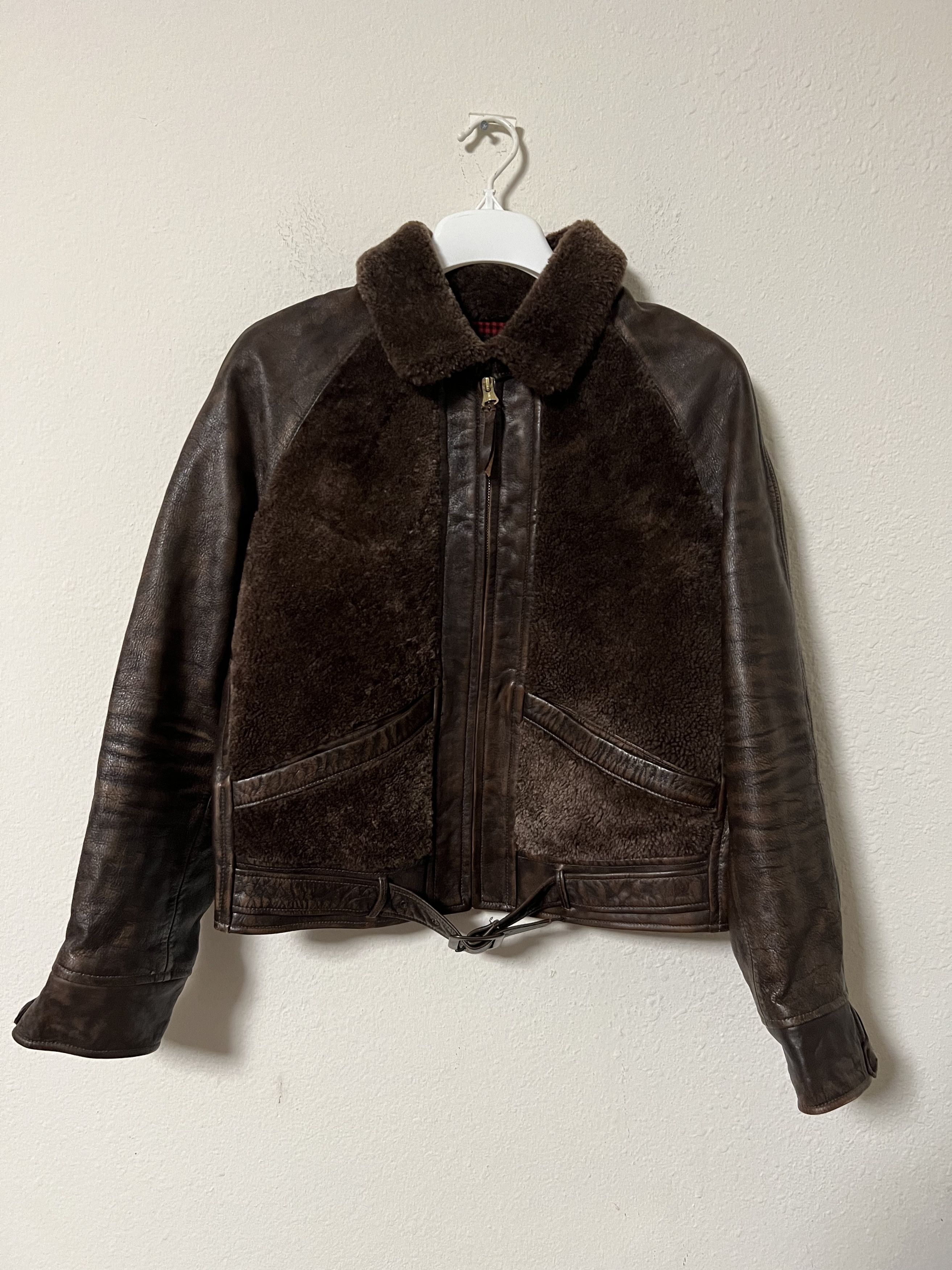 RRL Ralph Lauren × Ralph Lauren Double RL Brown Lamb Shearling Fur Paneled Leather Jacket Size S / US 4 / IT 40 - 3 Thumbnail