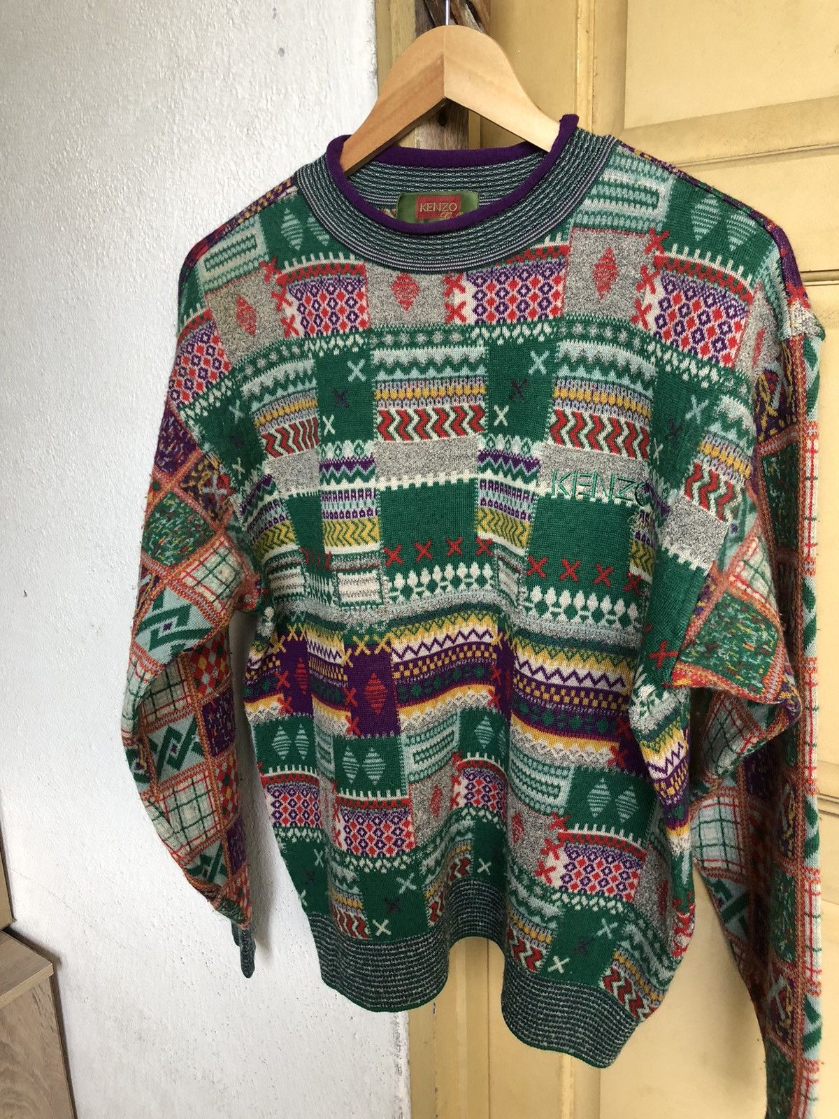 Kenzo Vintage 90s Kenzo Coloured Patchwork Knitwear Size US S / EU 44-46 / 1 - 14 Thumbnail