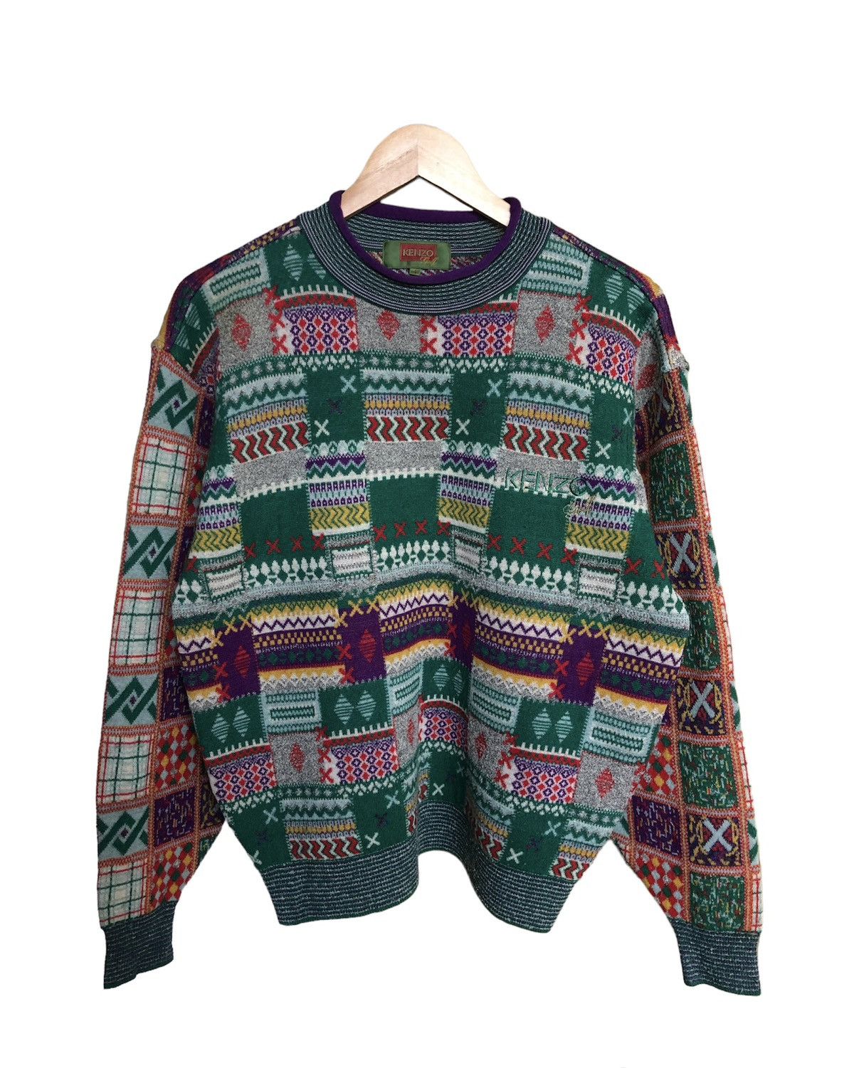 Kenzo Vintage 90s Kenzo Coloured Patchwork Knitwear Size US S / EU 44-46 / 1 - 1 Thumbnail