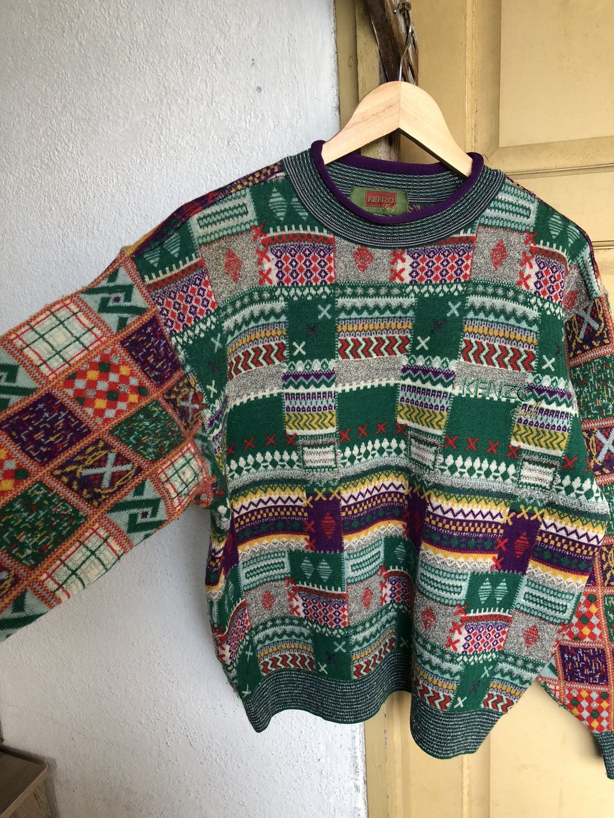 Kenzo Vintage 90s Kenzo Coloured Patchwork Knitwear Size US S / EU 44-46 / 1 - 7 Thumbnail