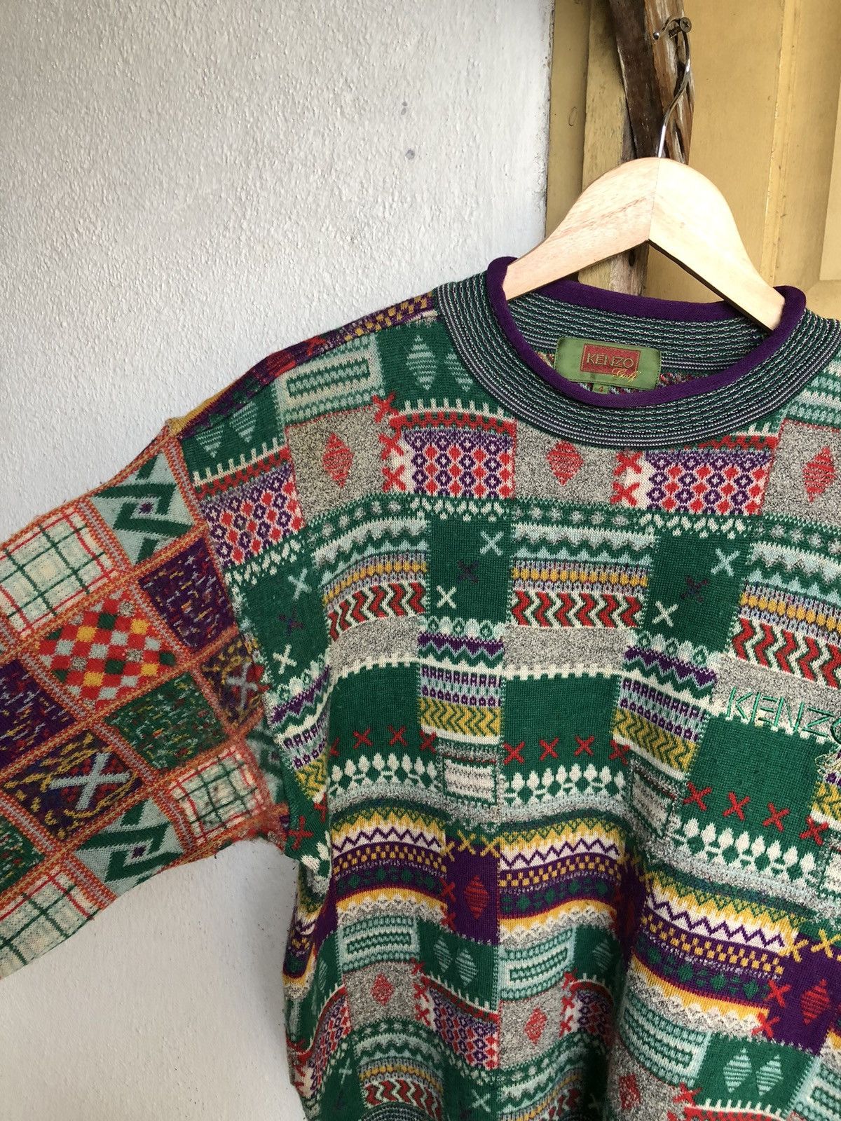 Kenzo Vintage 90s Kenzo Coloured Patchwork Knitwear Size US S / EU 44-46 / 1 - 6 Thumbnail
