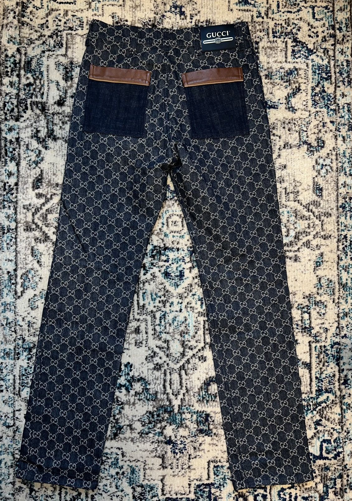Gucci Blue Eco-Washed Denim GG Jacquard Jeans Gucci