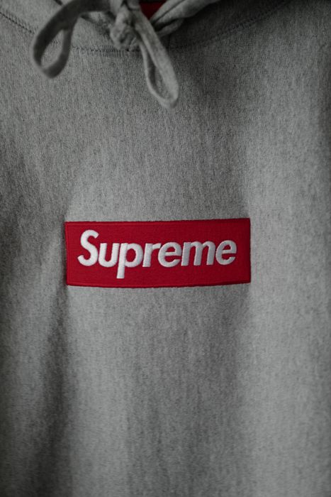 Supreme grey hoodie red box online logo