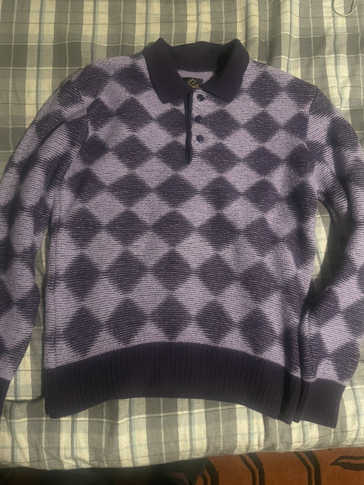 image of Needles Diamond Wool Polo Sweater in Purple, Men's (Size Small)