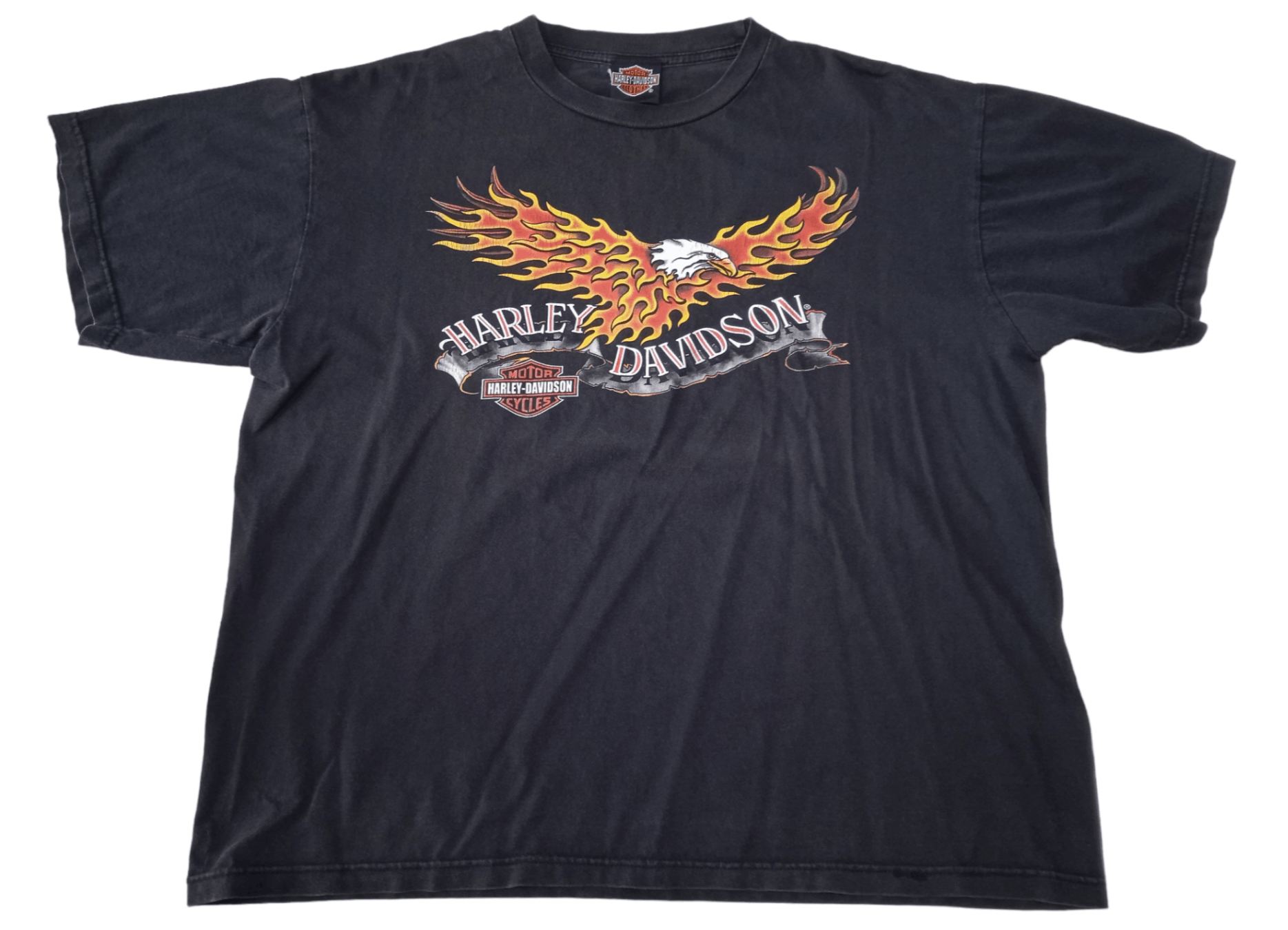 image of 2000S Harley Davidson Flame T-Shirt Travis Scott in Faded Black, Men's (Size XL)