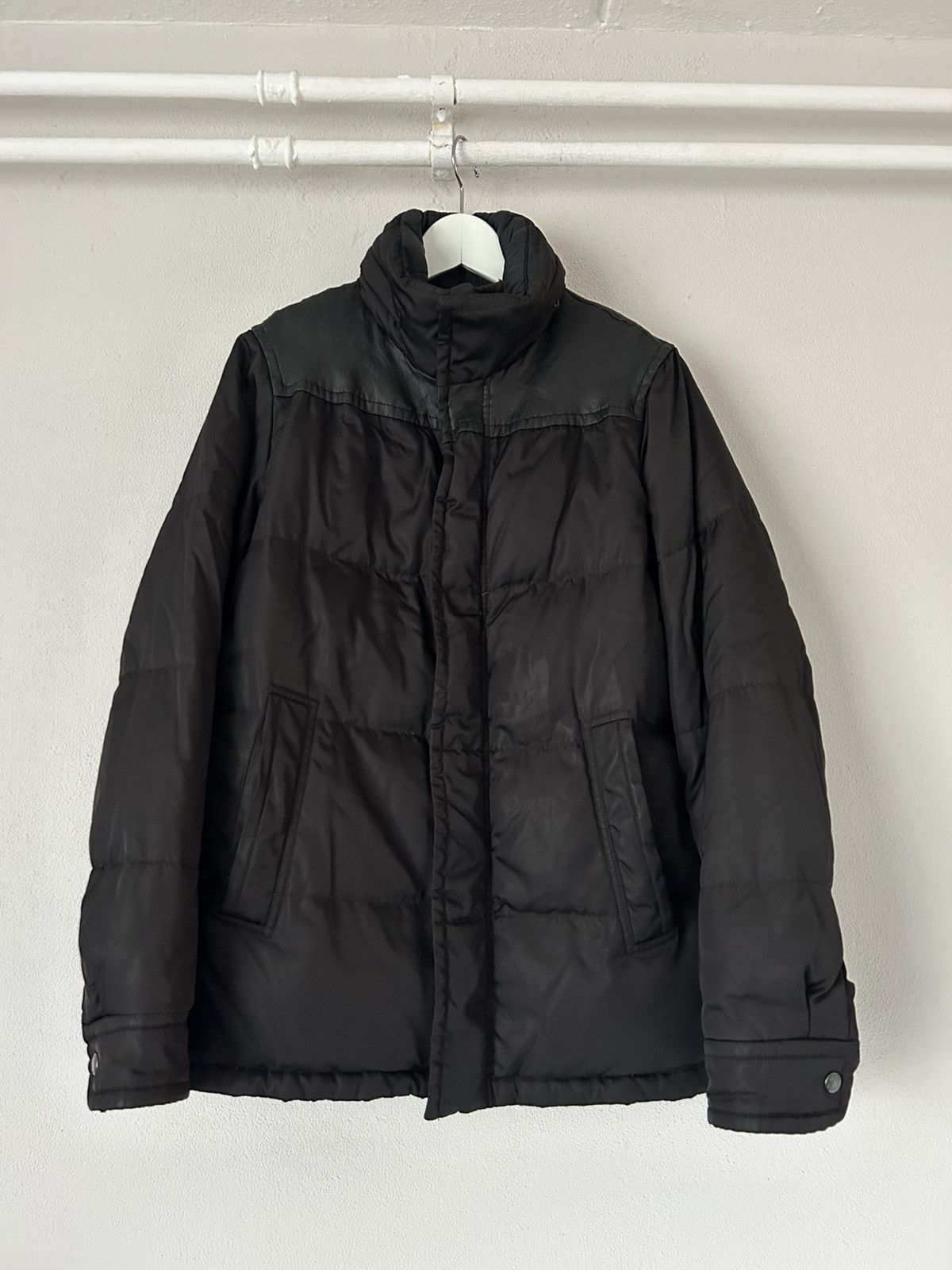 image of Prada Black Puffer Jacket With Lambskin Leather Inserts, Men's (Size Small)