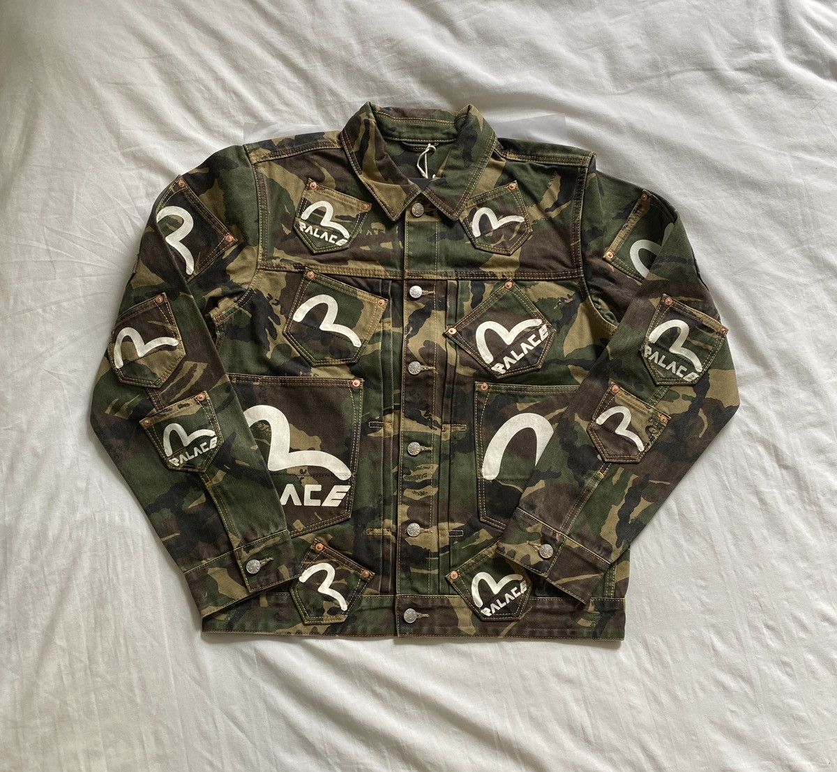 Palace Palace Evisu Type One Camo Denim Jacket | Grailed