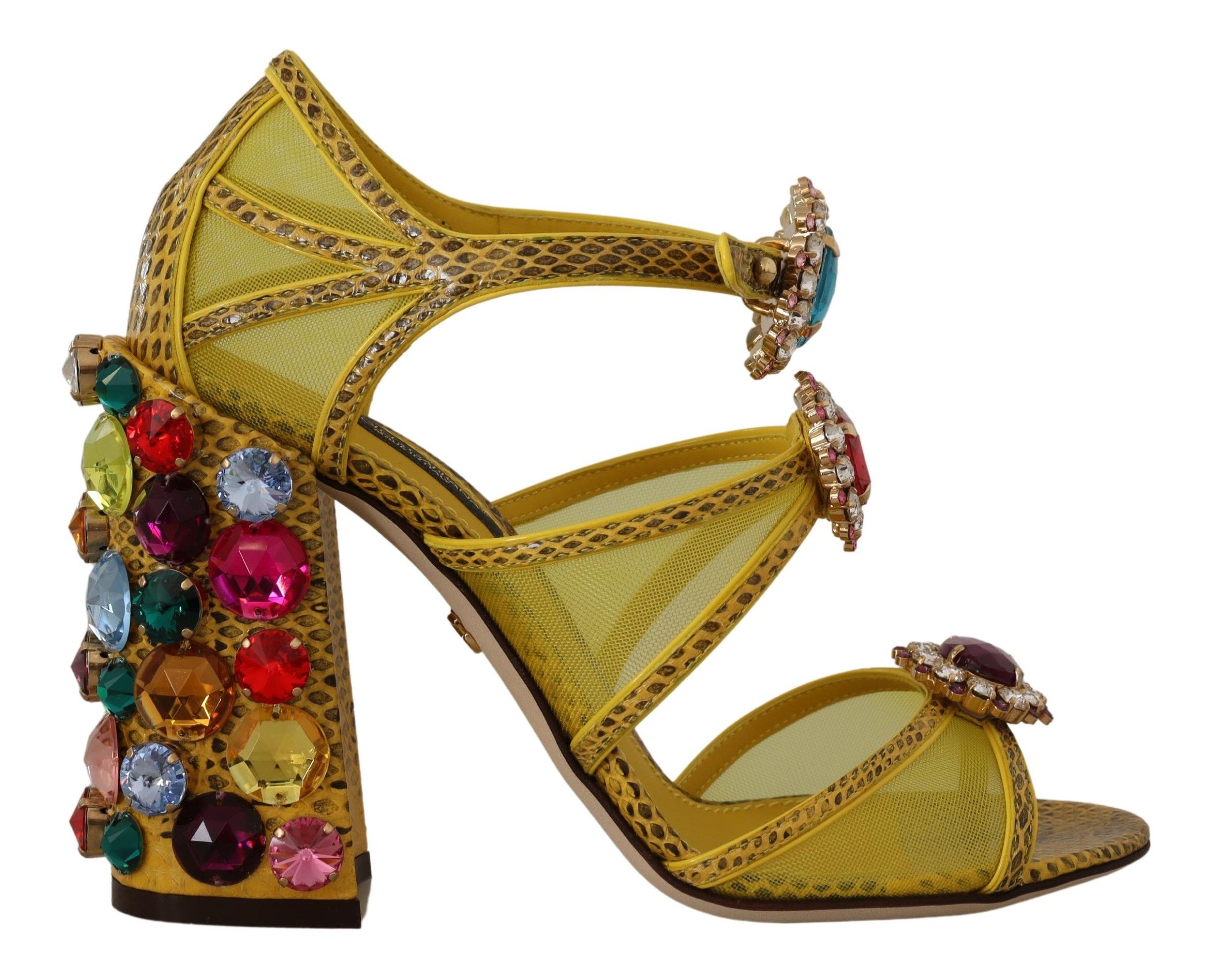 Dolce & Gabbana Yellow Exotic Leather Ankle Strap Heels Sandals Shoes