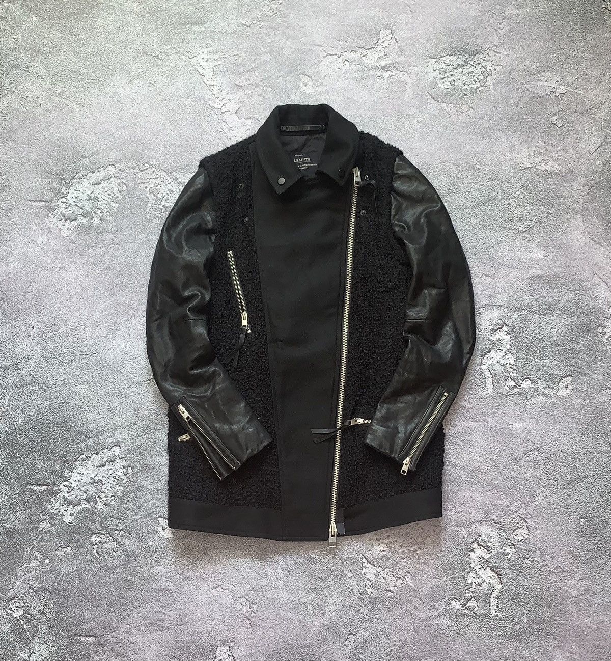 Allsaints Allsaints zip CHO Biker leather jacket wool old money vintag Size XS / US 0-2 / IT 36-38 - 8 Thumbnail