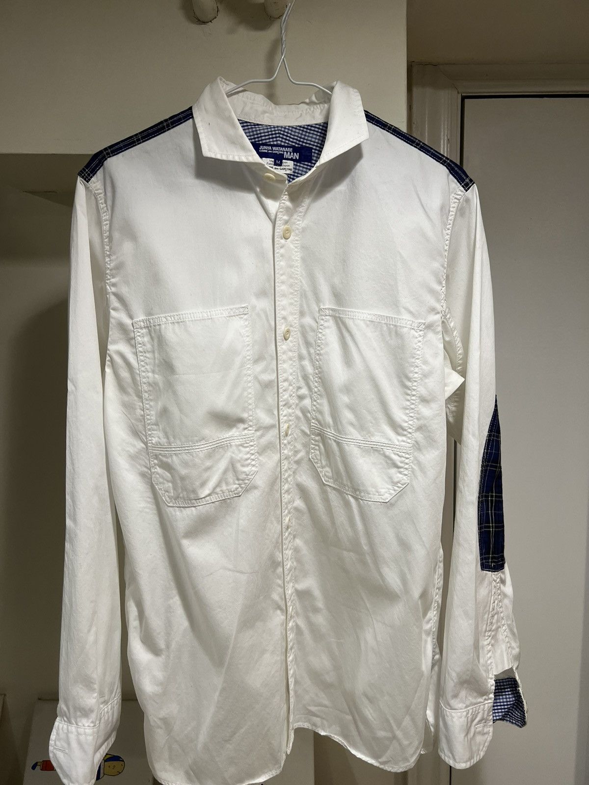 Comme des Garcons Plaid patched white button up Size US M / EU 48-50 / 2 - 1 Thumbnail