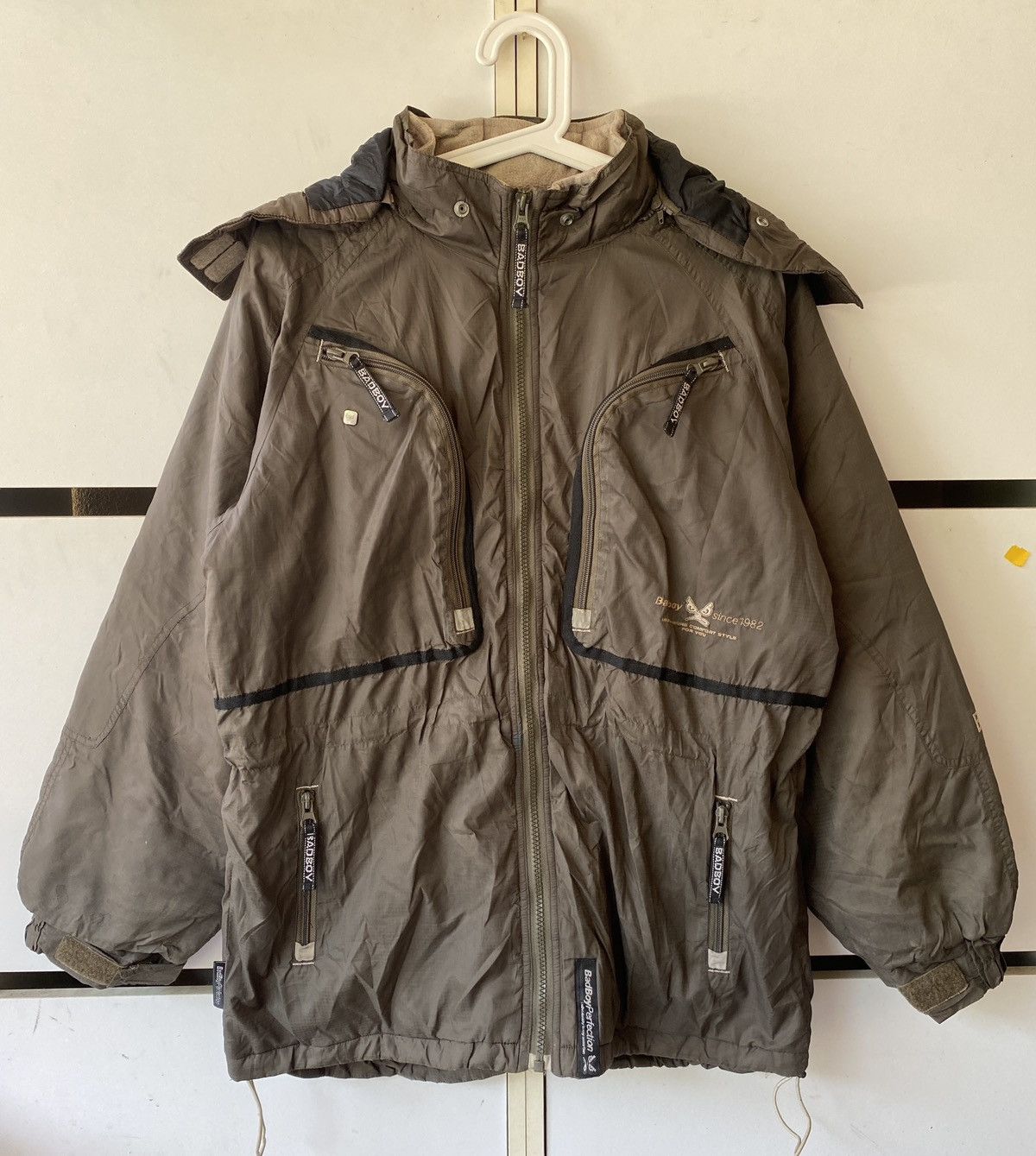 image of Designer Y2K Badboy Hooded Jacket in Grey, Men's (Size Medium)