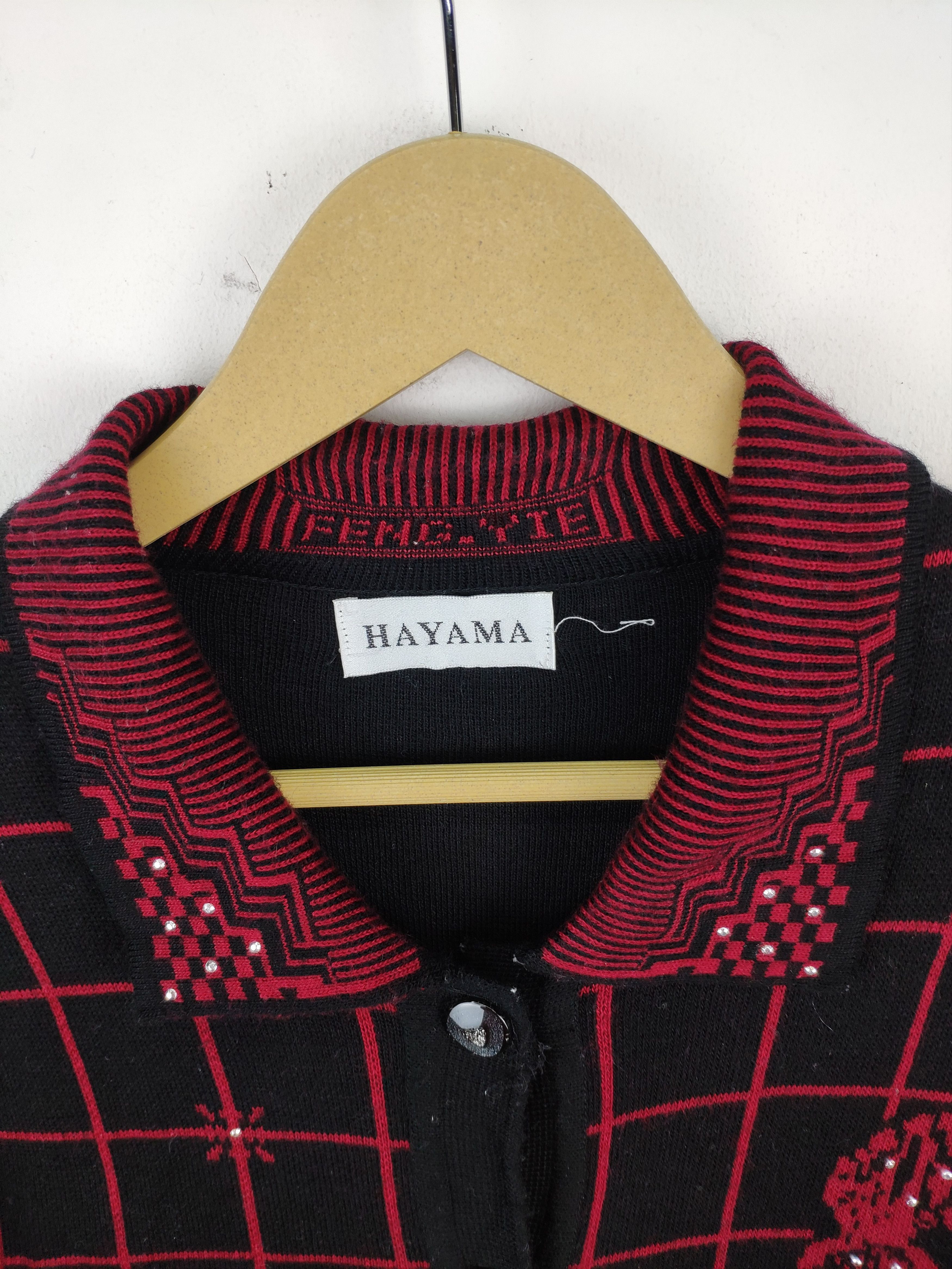 Aran Isles Knitwear × Designer Vintage Hayama Wool Collar Cardigan Floral Motif Size M / US 6-8 / IT 42-44 - 3 Thumbnail