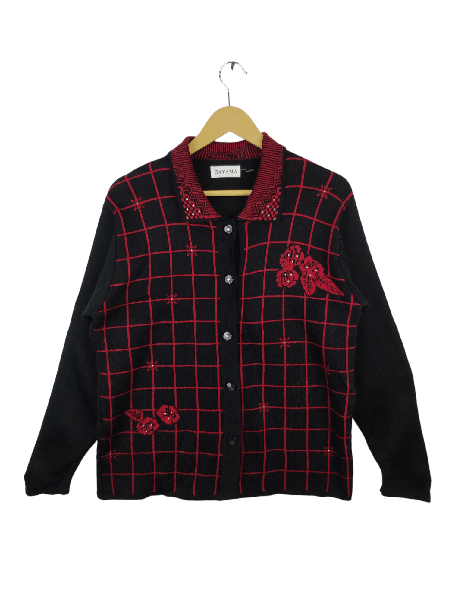 Aran Isles Knitwear × Designer Vintage Hayama Wool Collar Cardigan Floral Motif Size M / US 6-8 / IT 42-44 - 1 Thumbnail