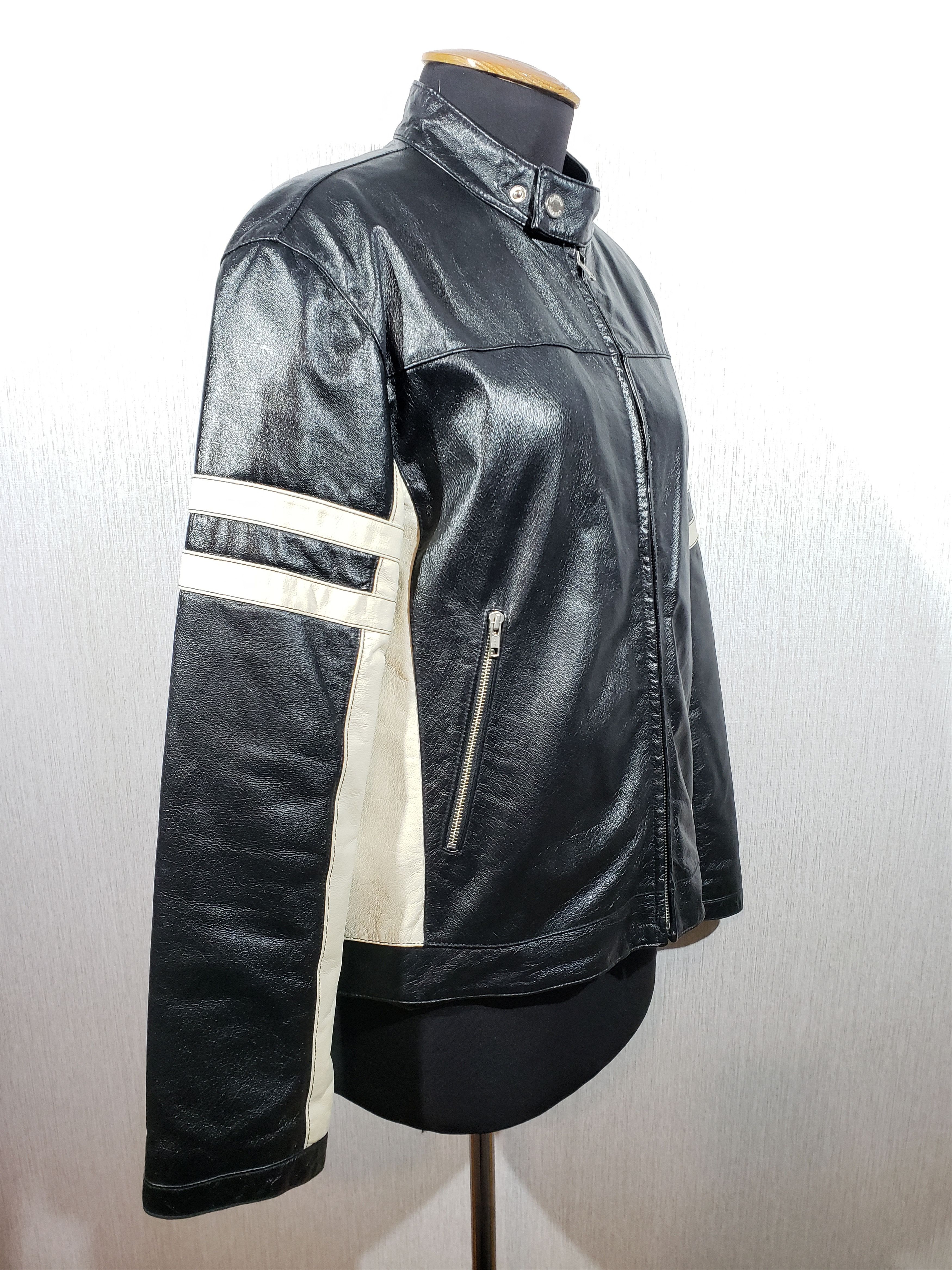 Stylish black leather jacket for men.