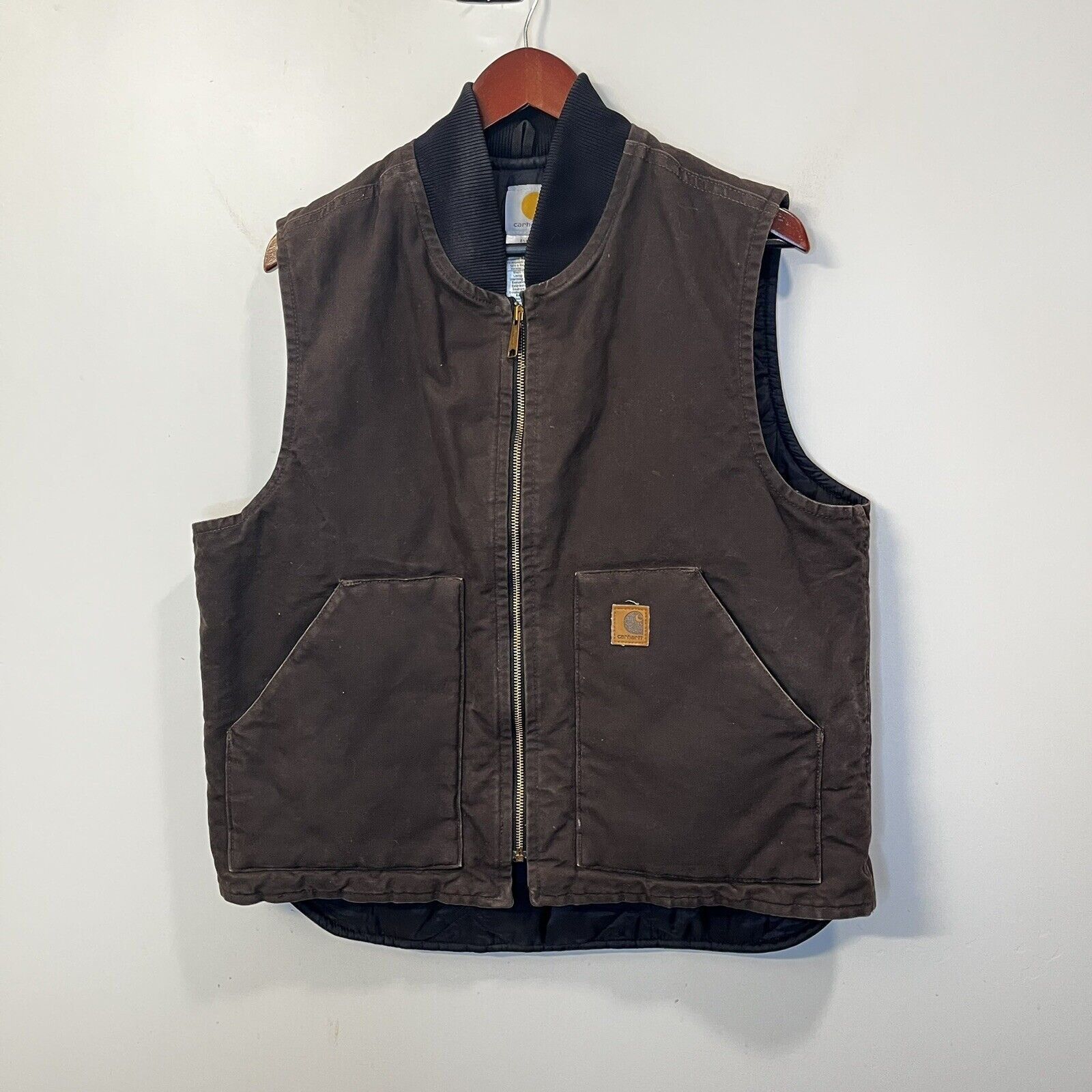Vintage Carhartt Vest L Dark Quilted Brown Work Wear Grailed