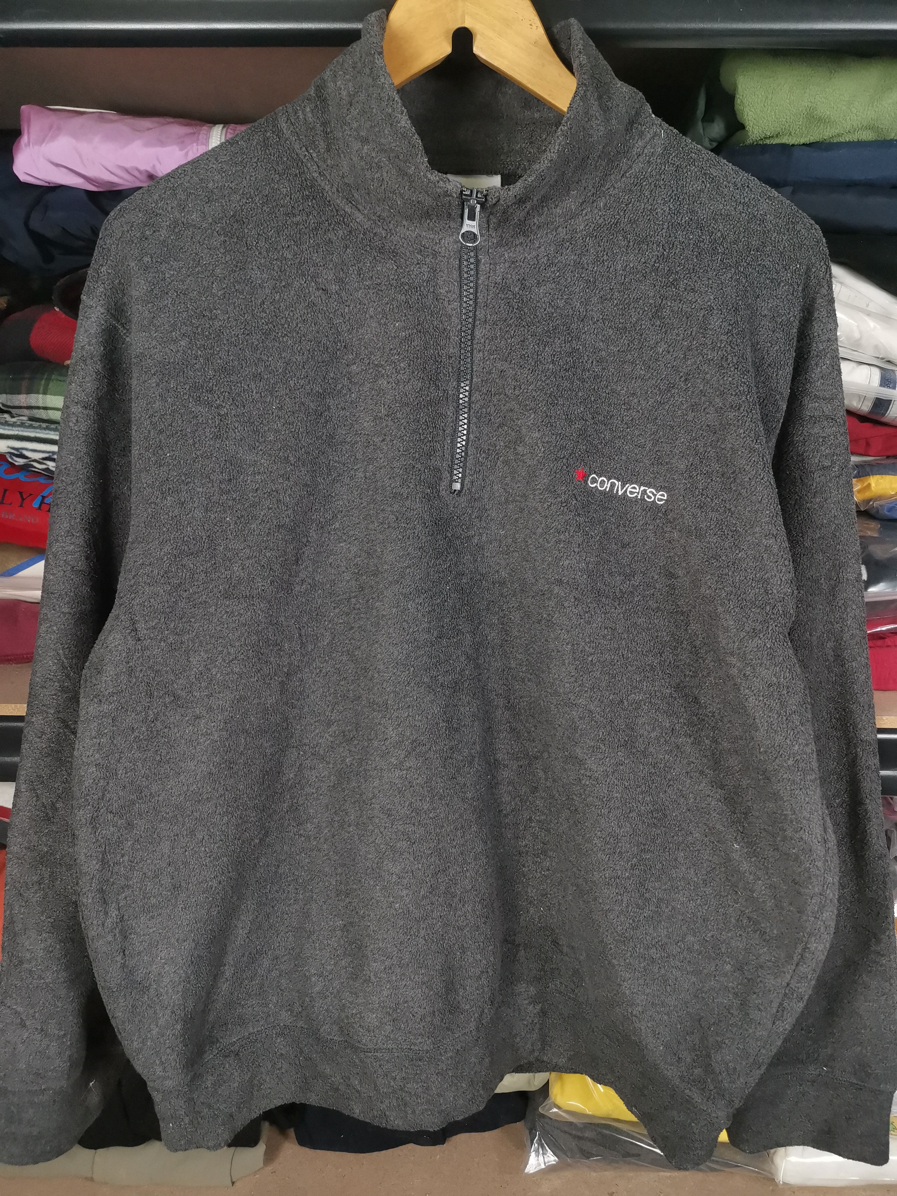Converse Vintage 90s Converse Fleece Sweater Jacket Size US L / EU 52-54 / 3 - 1 Thumbnail