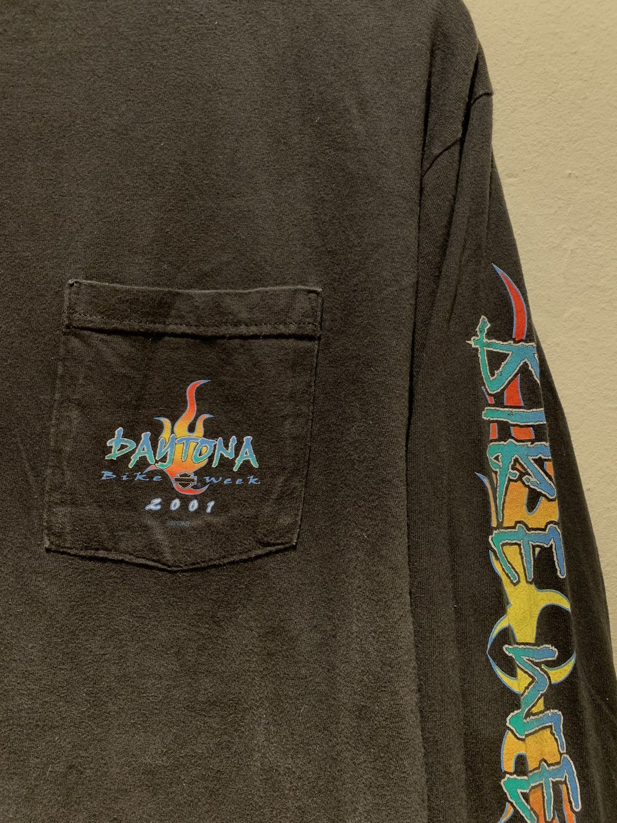 Harley Davidson × Vintage RARE Vintage Harley Davidson Flame Sleeve Daytona Bike Shirt Size US L / EU 52-54 / 3 - 3 Thumbnail
