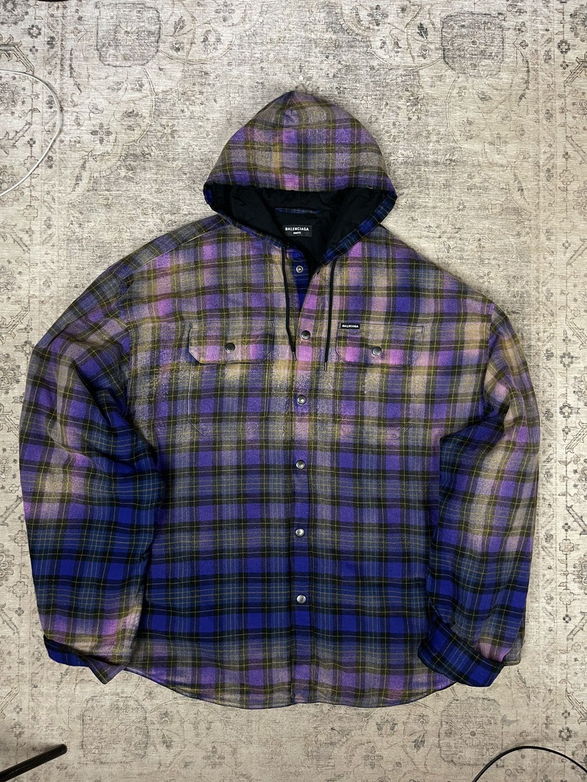 Balenciaga Balenciaga Bleached Hooded Plaid Flannel Shirt Jacket 