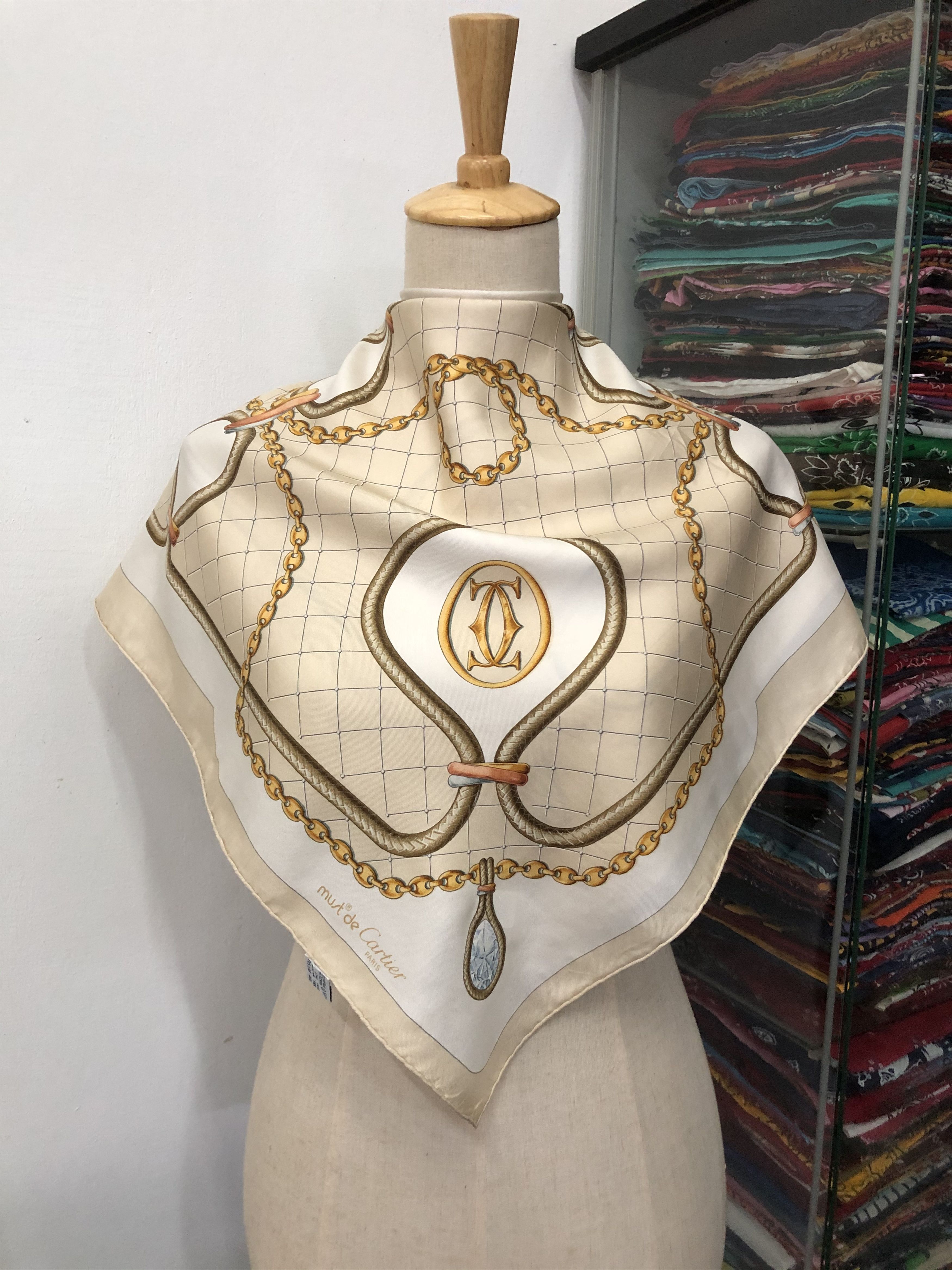 Vintage Must De Cartier Paris Silk Scarf