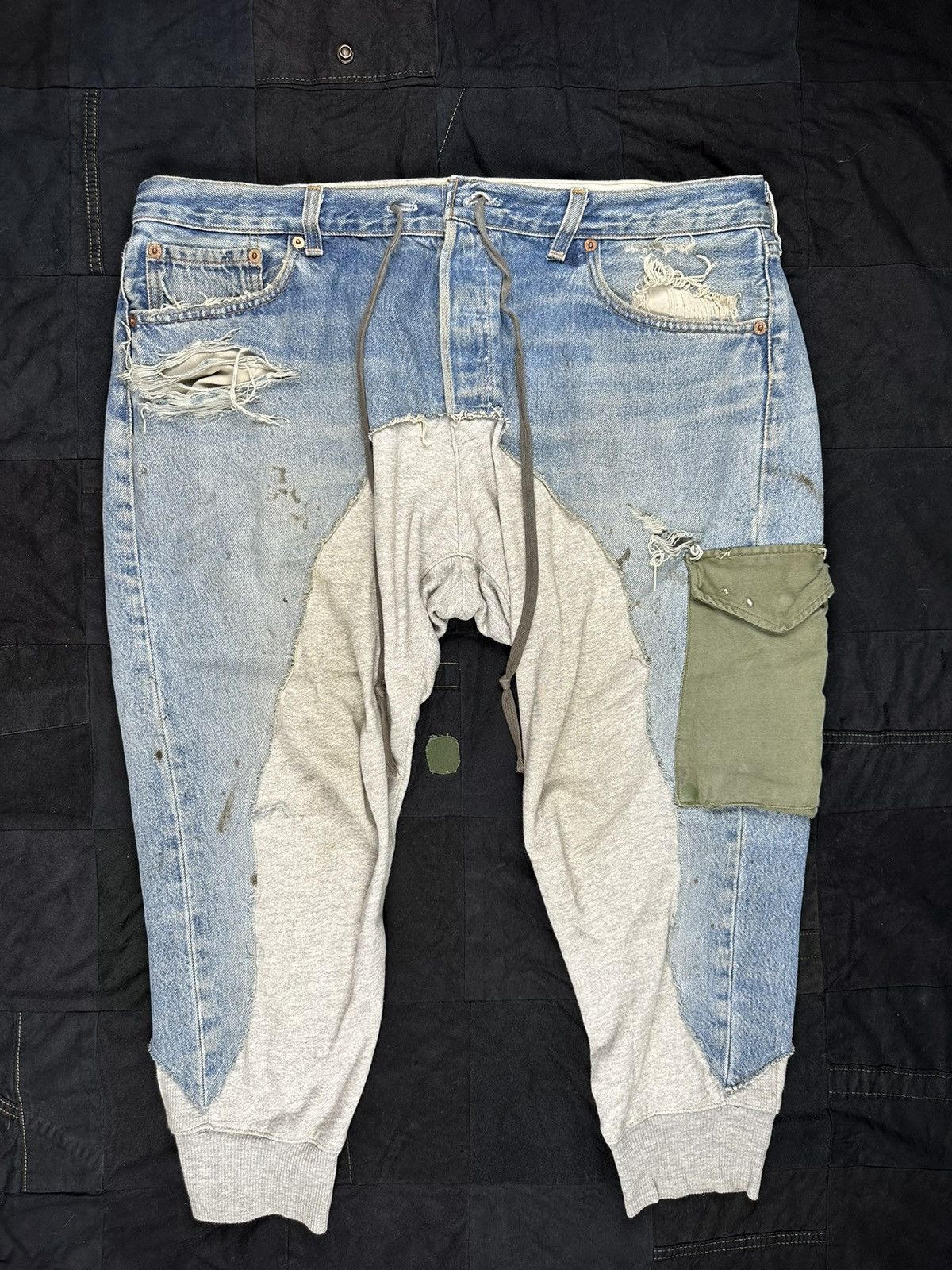 image of Greg Lauren Vintage Denim / Fleece With Army Pocket in Grey, Men's (Size 36)