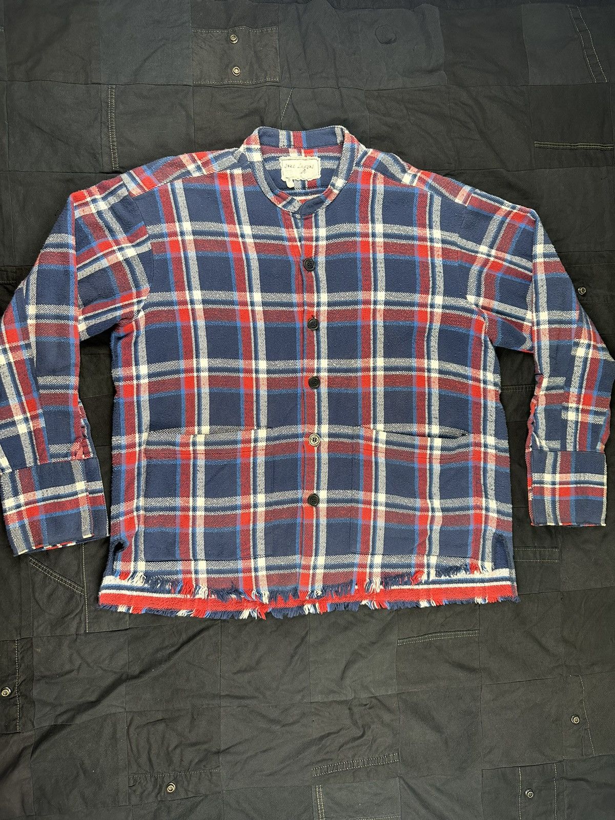 image of Greg Lauren Plaid Studio Shirt in Blue, Men's (Size Large)