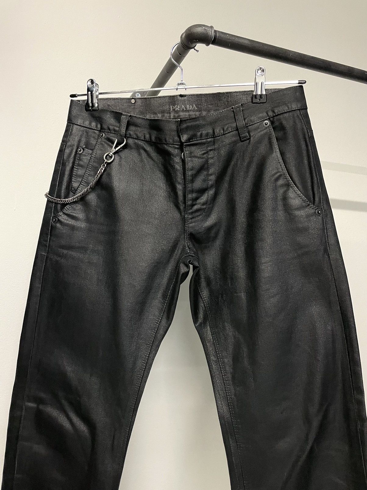 Pre-owned Prada 2007 Chain Coated Denim Waxed Archive Jeans Pants