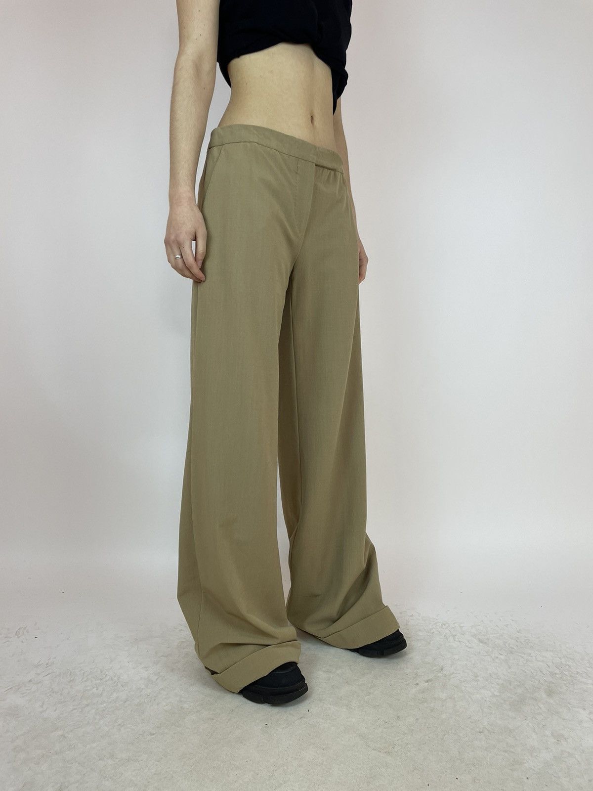 Other 6267 Womens wide legs Beige wool trousers made in Italy Size 32" / US 10 / IT 46 - 7 Thumbnail