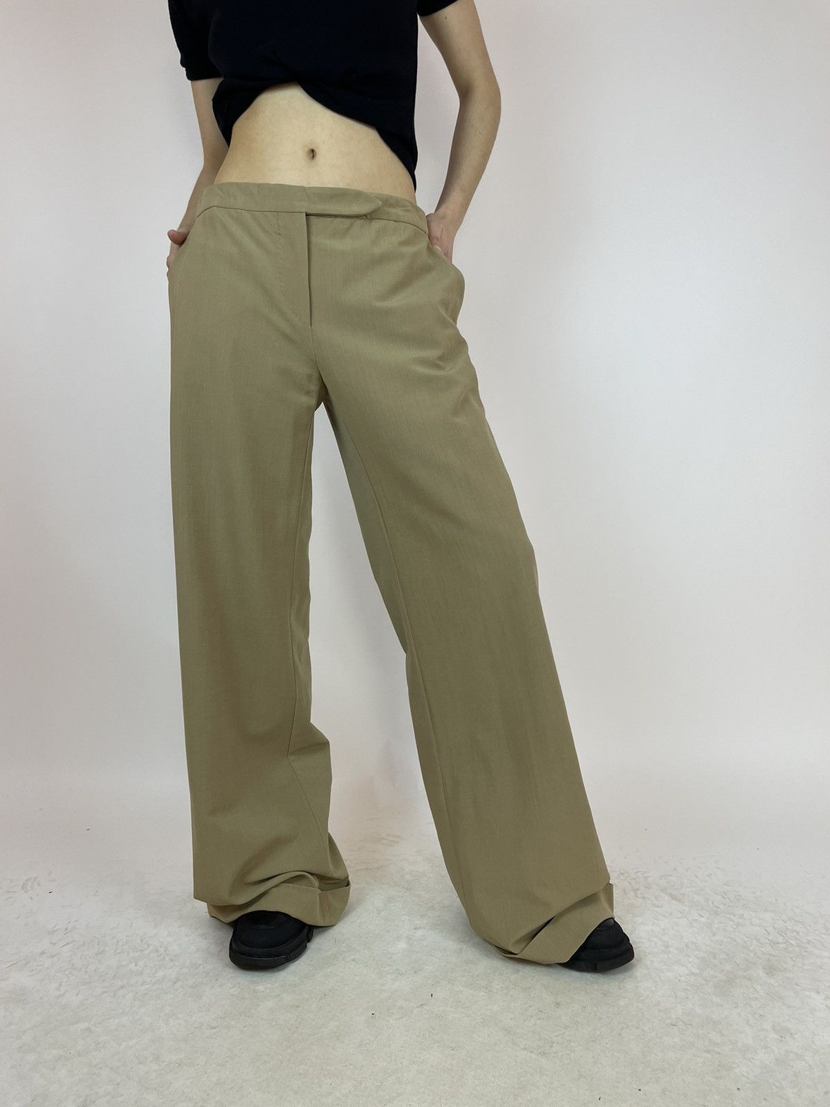 Other 6267 Womens wide legs Beige wool trousers made in Italy Size 32" / US 10 / IT 46 - 4 Thumbnail