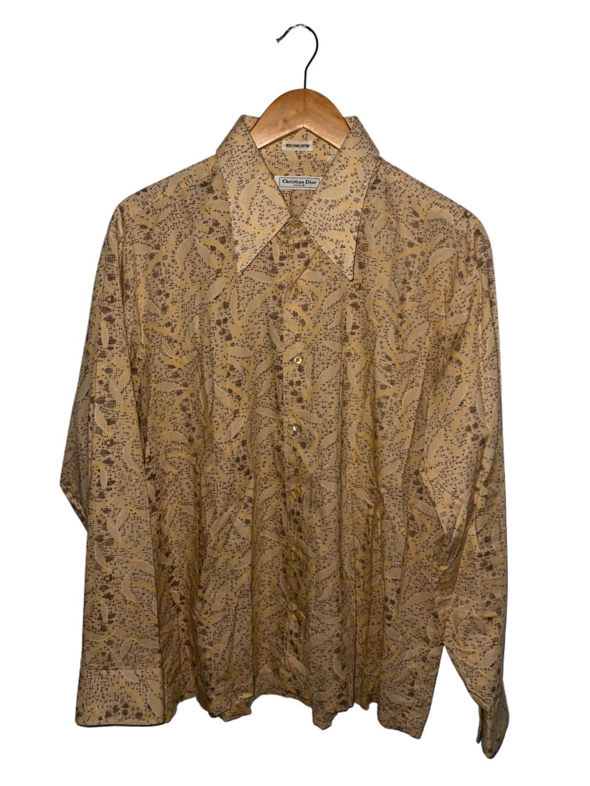 image of Christian Dior Monsieur x Vintage Christian Dior Floral Print Button Down Shirt in Yellow (Size XL)