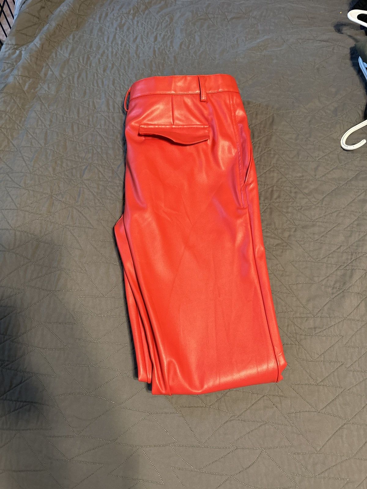 Red Stacked Leather Pants