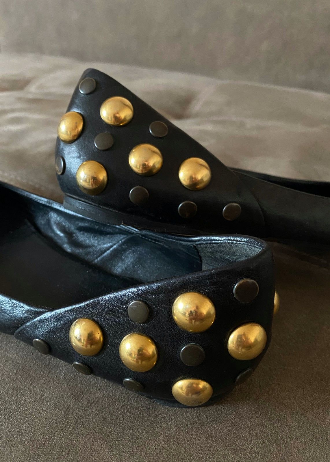 Leather Gucci Ballet Flats With Golden Studs