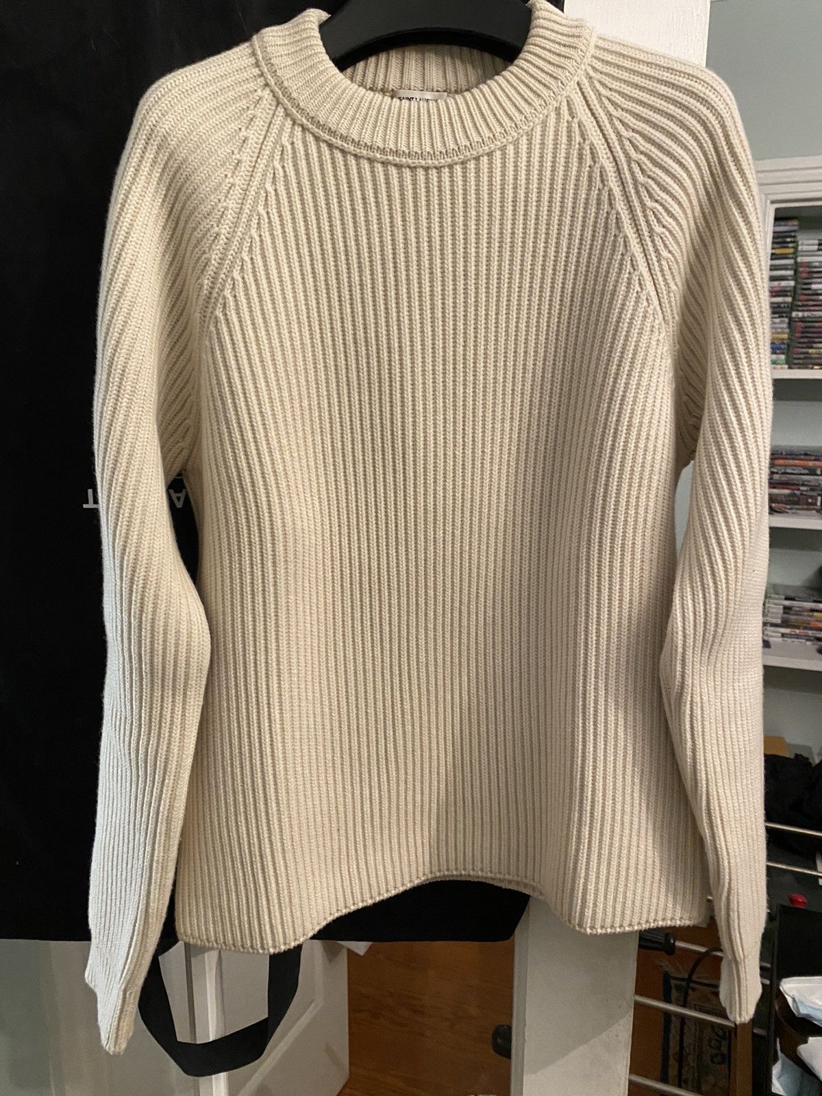 image of Hedi Slimane x Saint Laurent Paris Wool/cashmere White Crewneck, Men's (Size Large)