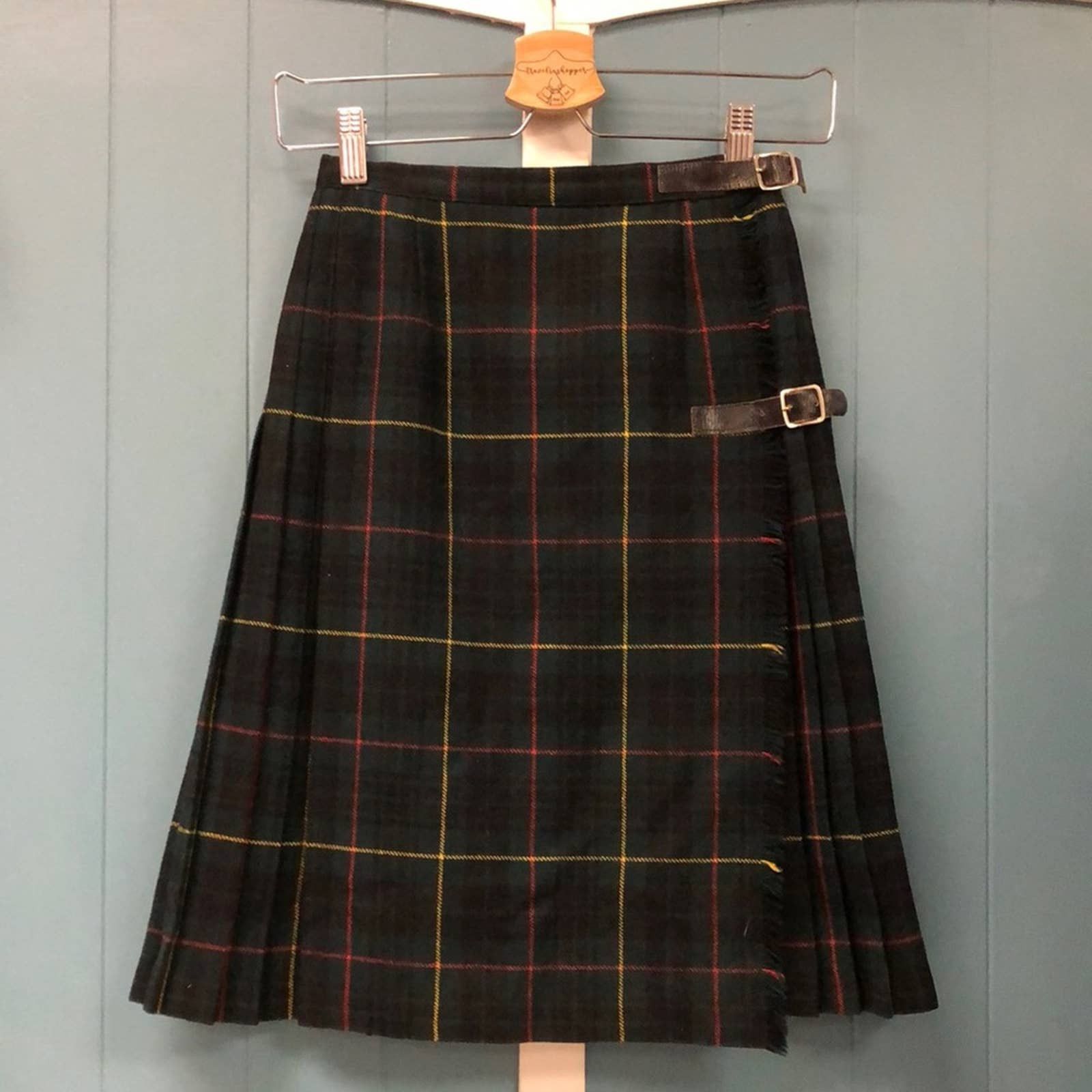 Vtg MOSBROOK 100% Wool Plaid Tartan Pleated Wrap Skirt sz XS