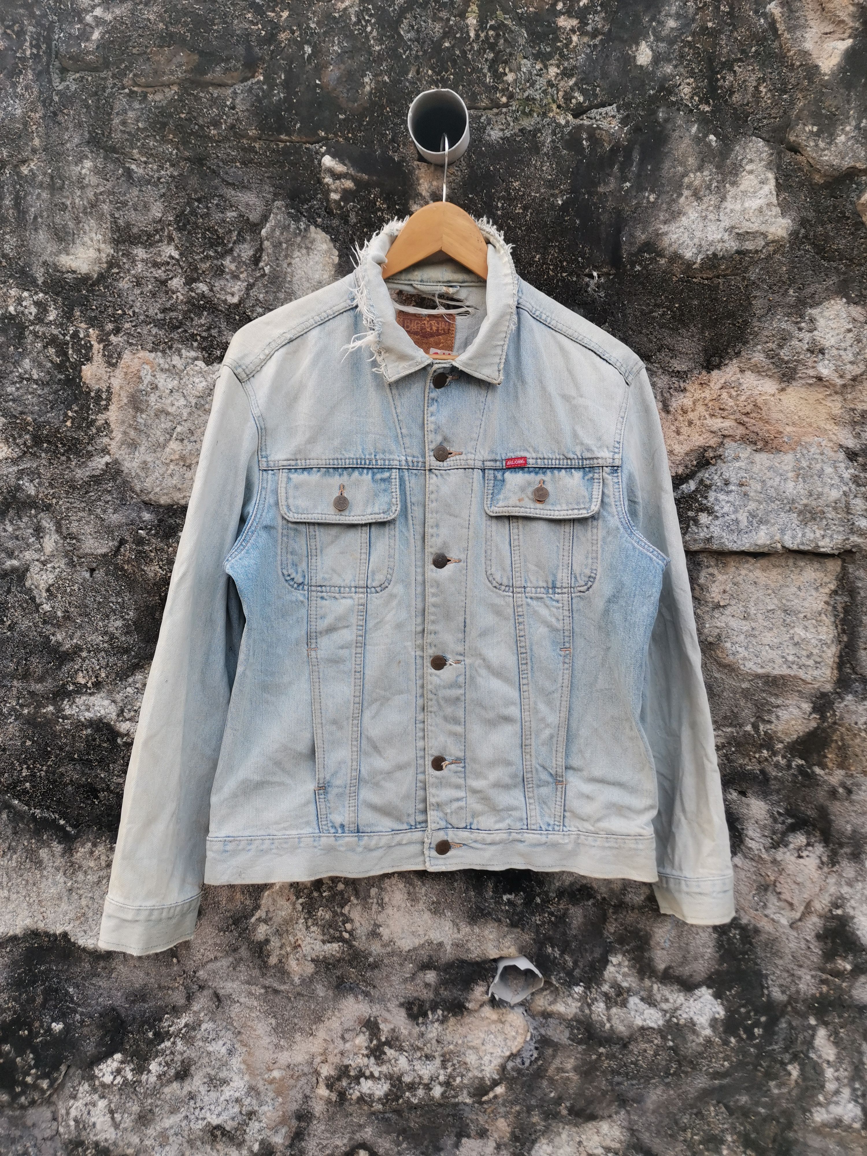 image of Vintage Big John Trucker Type 2 Denim Jacket Distressed in Blue Denim, Men's (Size Medium)