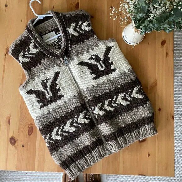 image of Granted Sweater Company x Kanata Bnwot Genuine Handknit Cowichan Wool Sweater Knit Vest in White (S