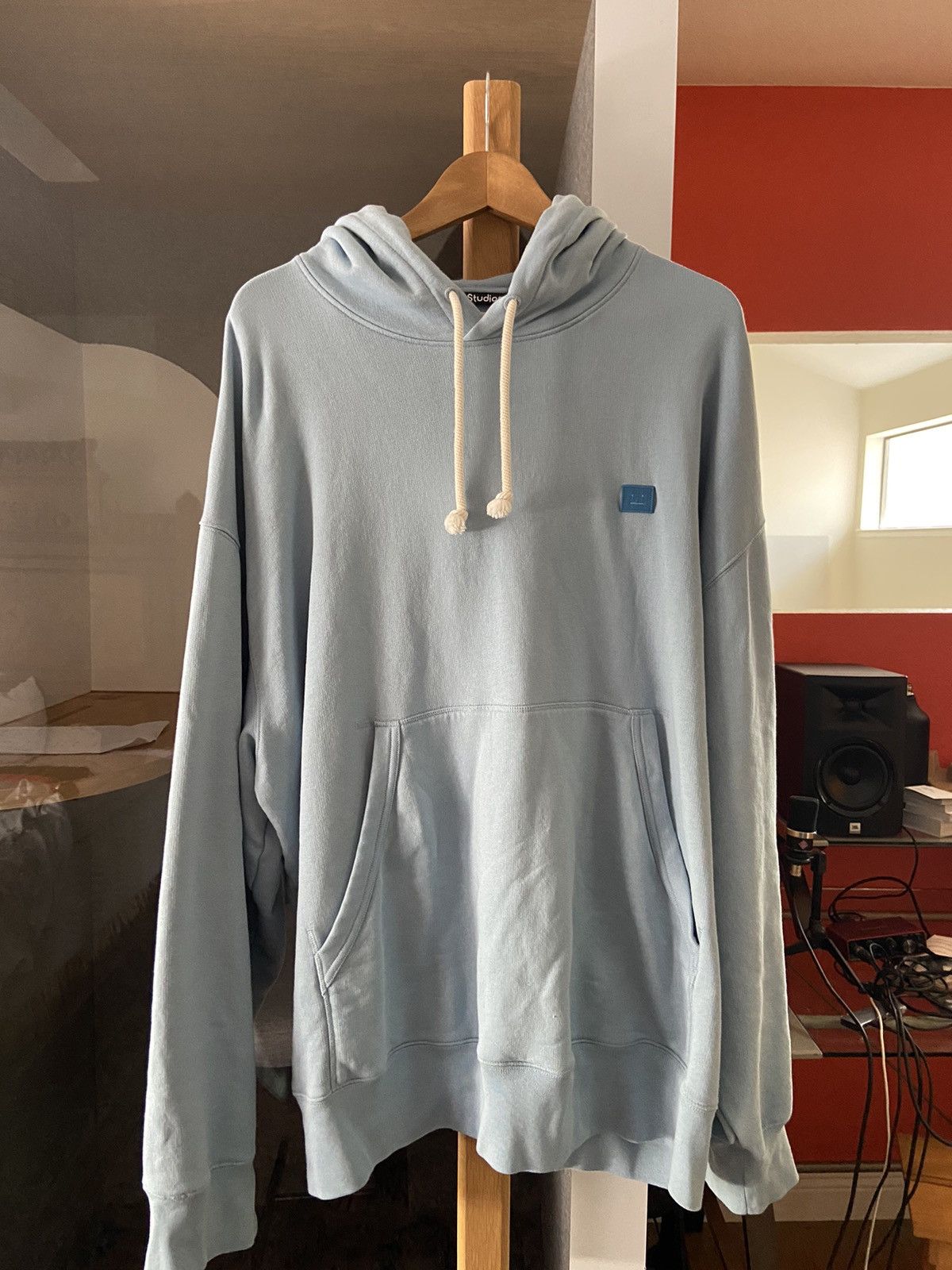 image of Acne Studios Face Patch Hoodie in Blue, Men's (Size 2XL)