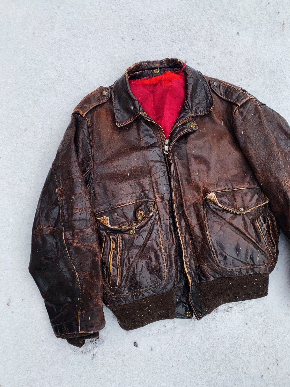 Schott Archive Schott NYC 60s very vintage leather jacket A-2 USAF Size US L / EU 52-54 / 3 - 3 Thumbnail