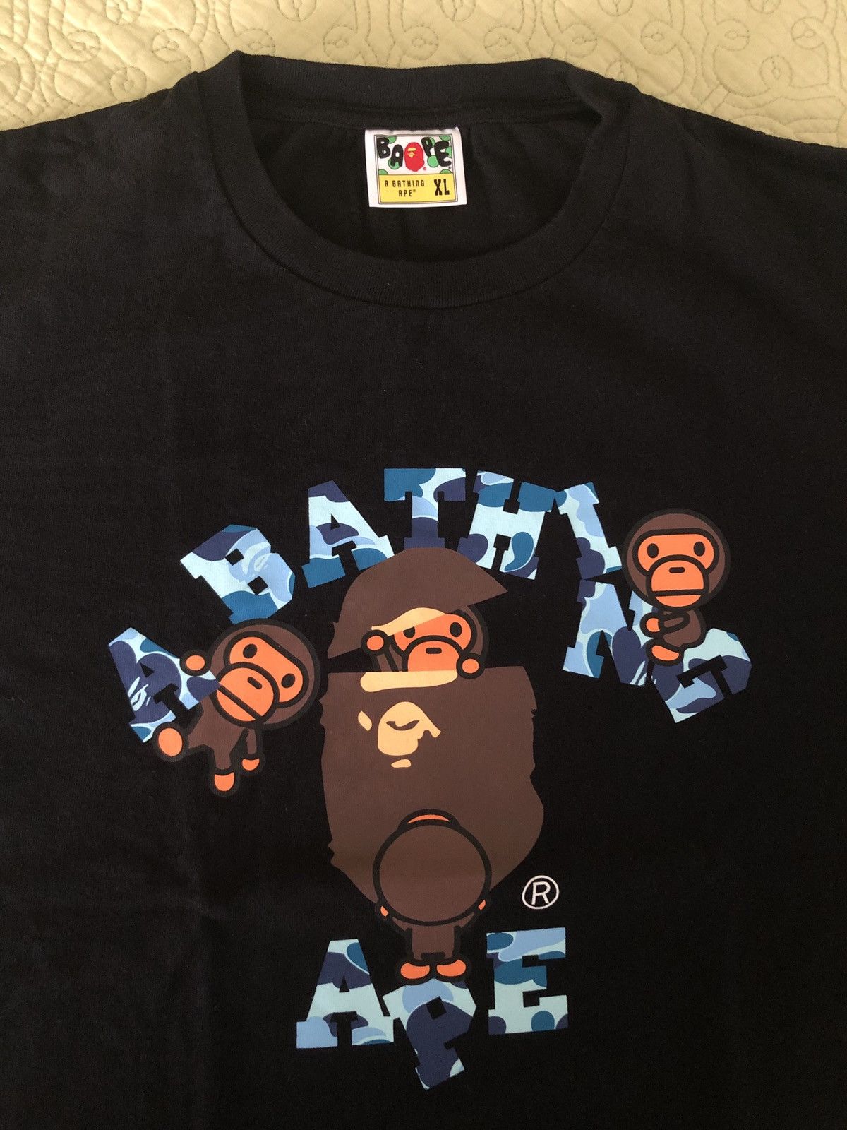 Bape Blue ABC Camo Milo College Tee Black XL