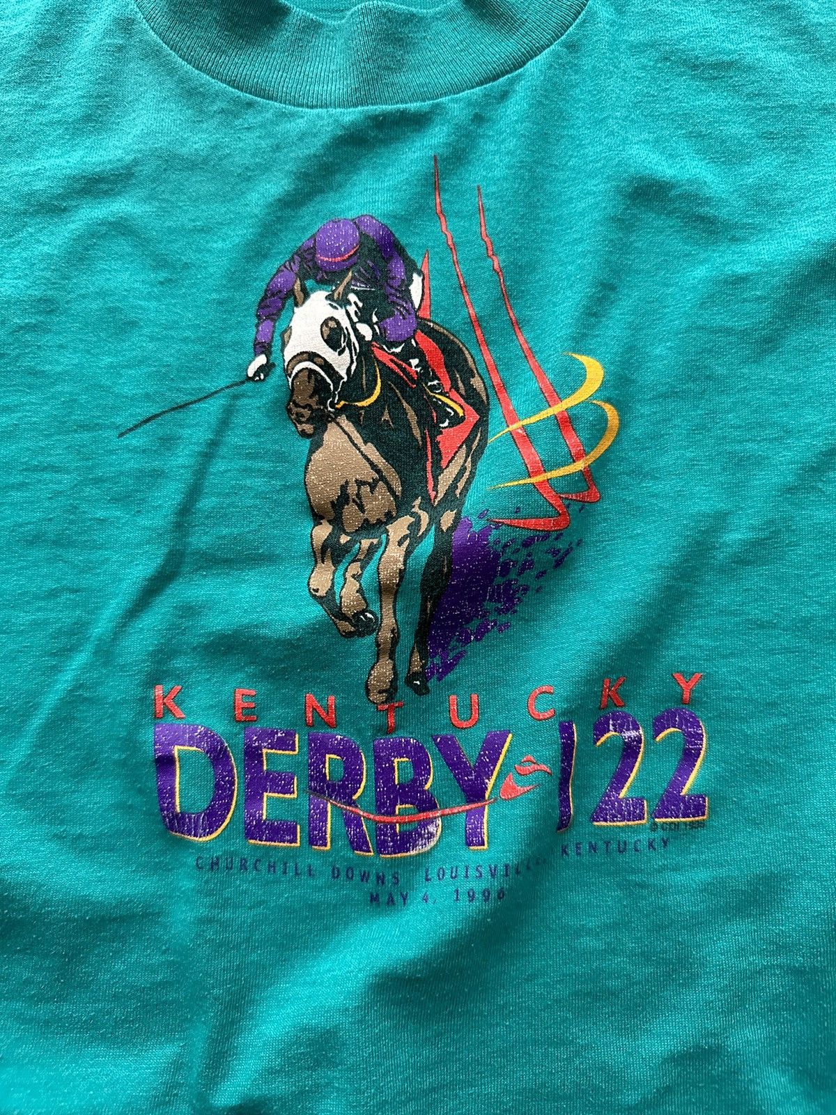 Vintage 1996 Kentucky Derby 122 FOTL Single Stitch Teal Tee Size XS / US 0-2 / IT 36-38 - 2 Preview