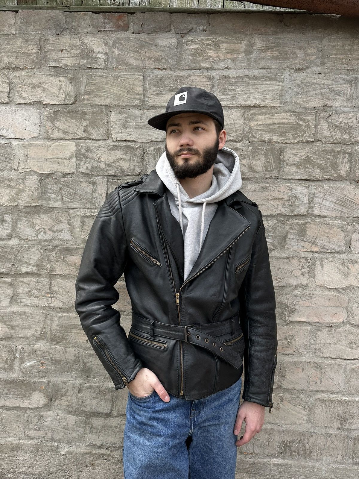 Vintage 90s Leather Biker Ramones Jacket