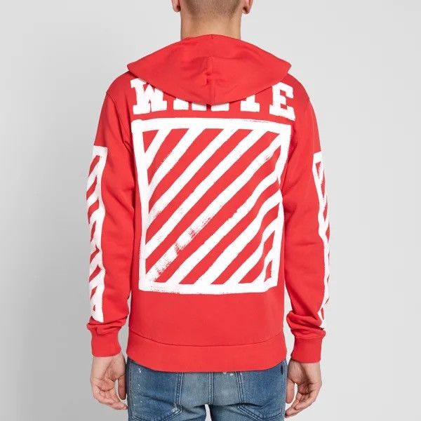 Off white red brushed zip up sweatshirt